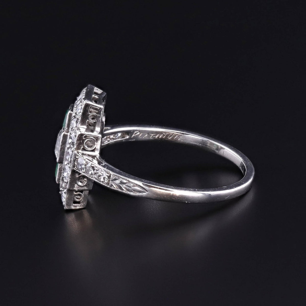 Art Deco Emerald and Diamond Ring of Platinum - Trademark Antiques