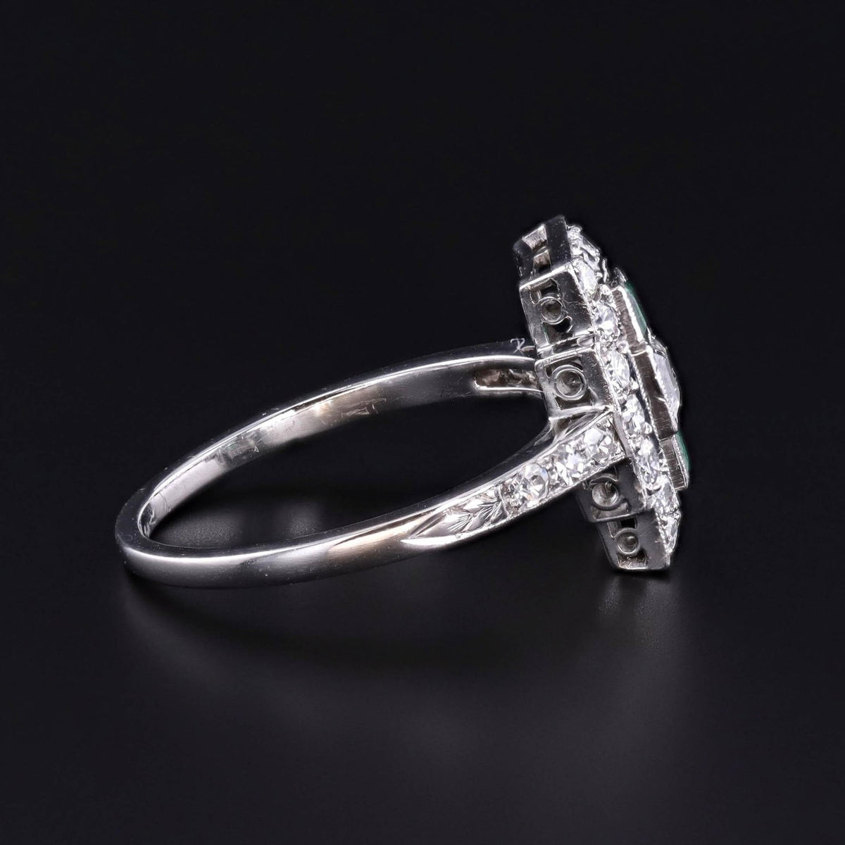 Art Deco Emerald and Diamond Ring of Platinum - Trademark Antiques
