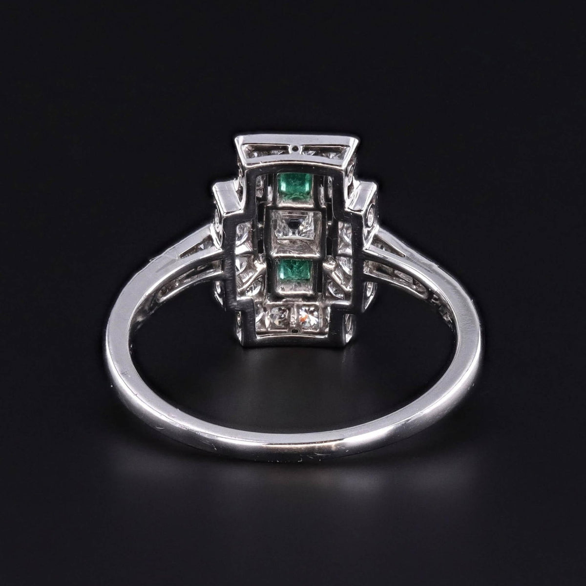 Art Deco Emerald and Diamond Ring of Platinum - Trademark Antiques