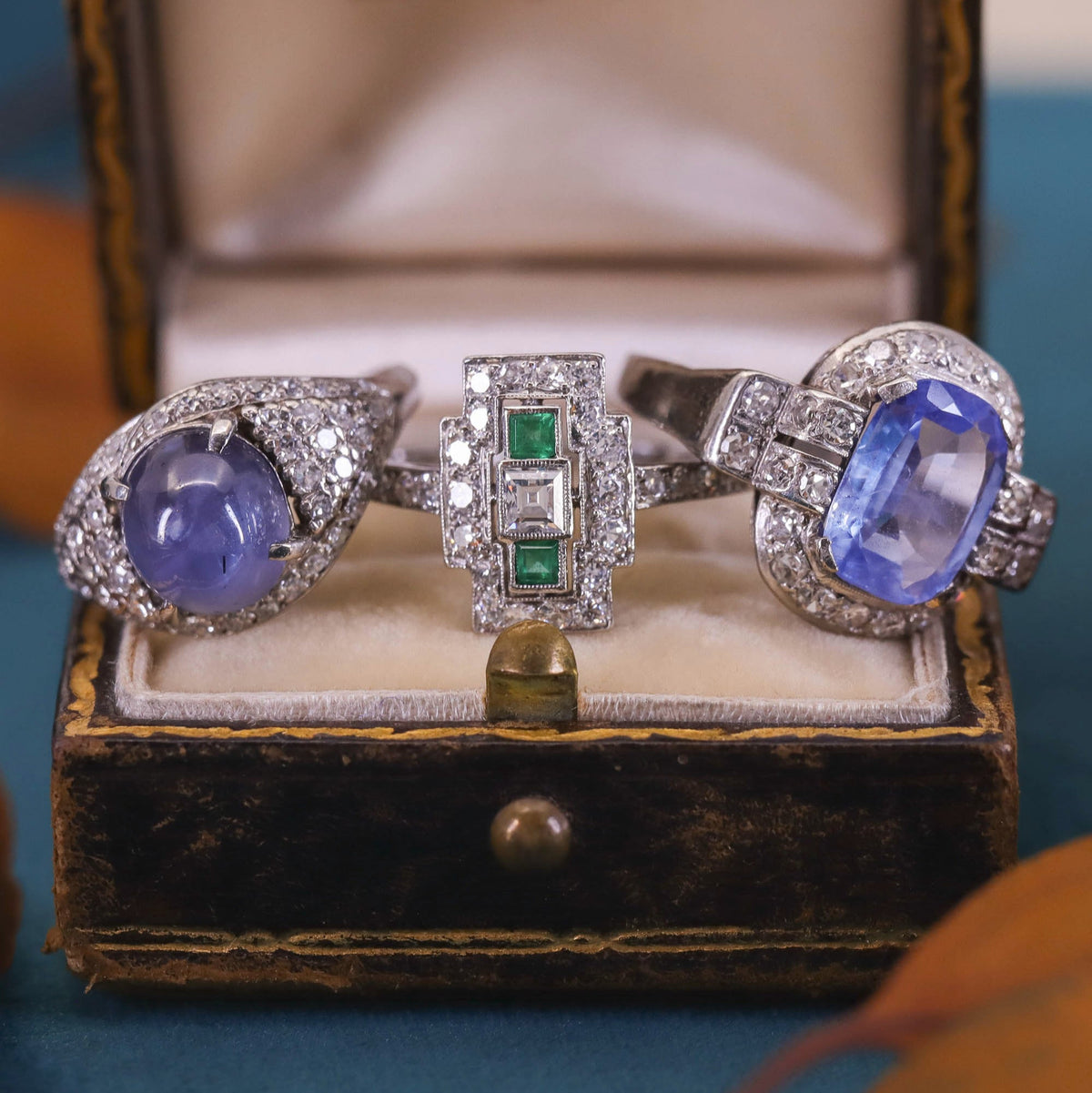 Art Deco Emerald and Diamond Ring of Platinum - Trademark Antiques