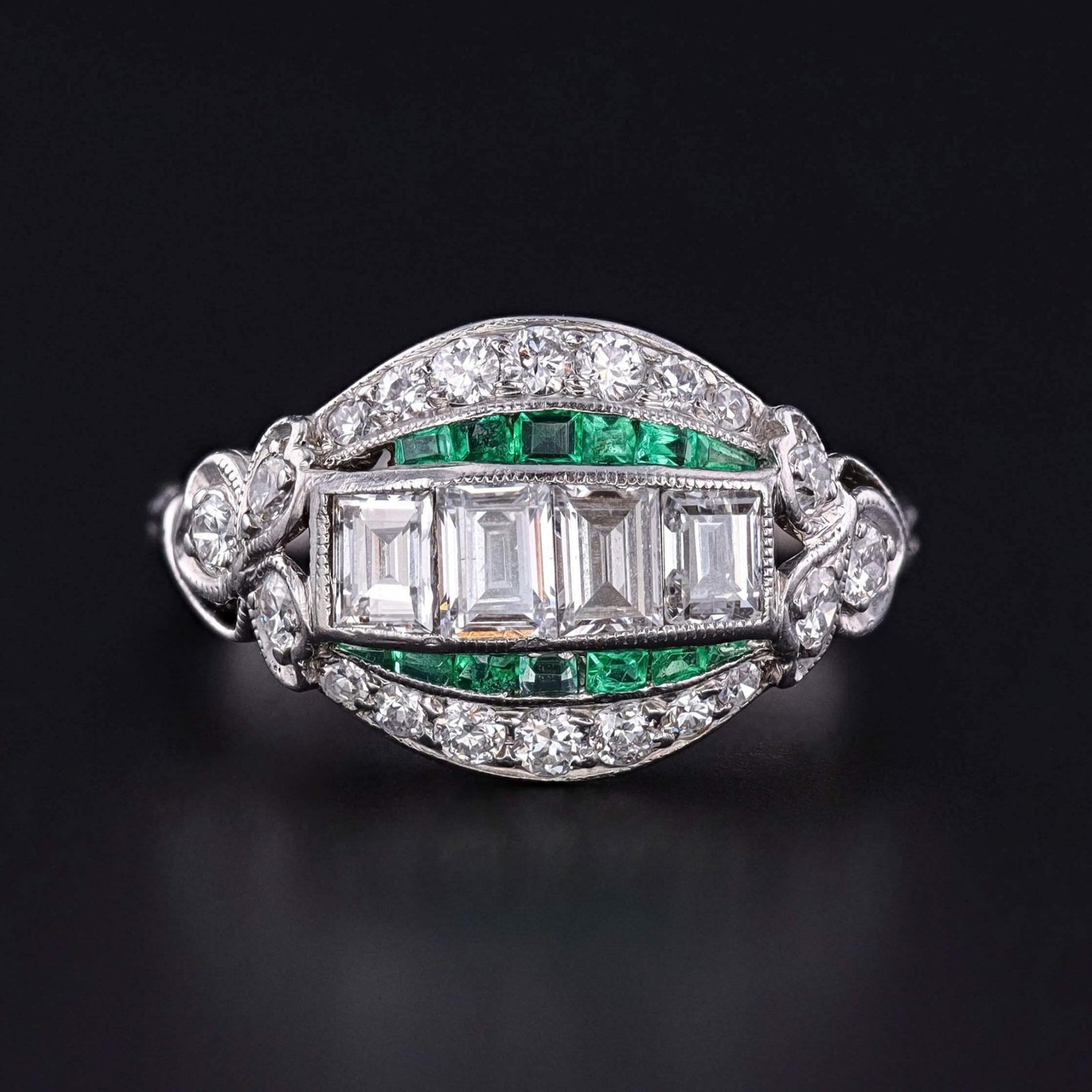 Art Deco Emerald and Diamond Shamrock Ring - Trademark Antiques