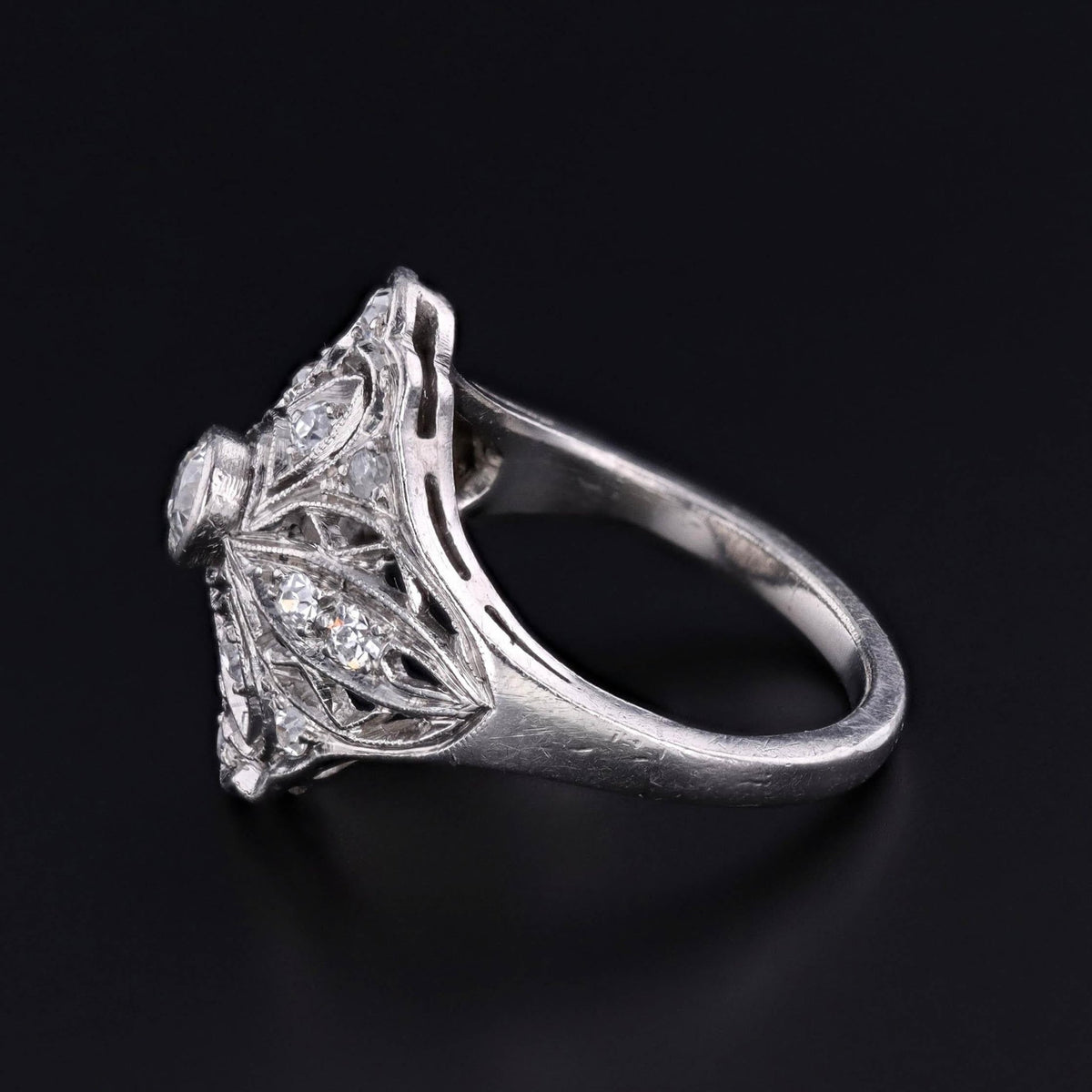 Art Deco Filigree Diamond Ring of Palladium - Trademark Antiques