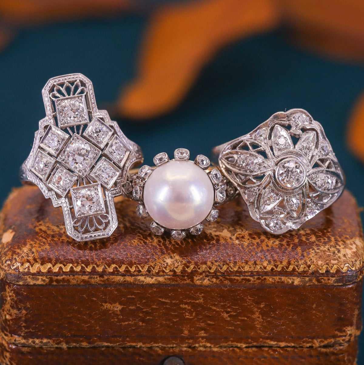 Art Deco Filigree Diamond Ring of Palladium - Trademark Antiques