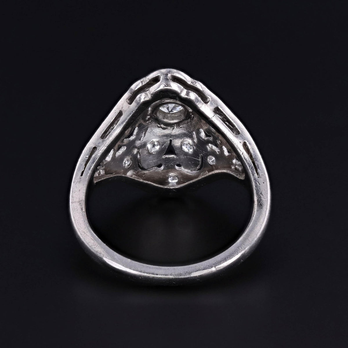 Art Deco Filigree Diamond Ring of Palladium - Trademark Antiques