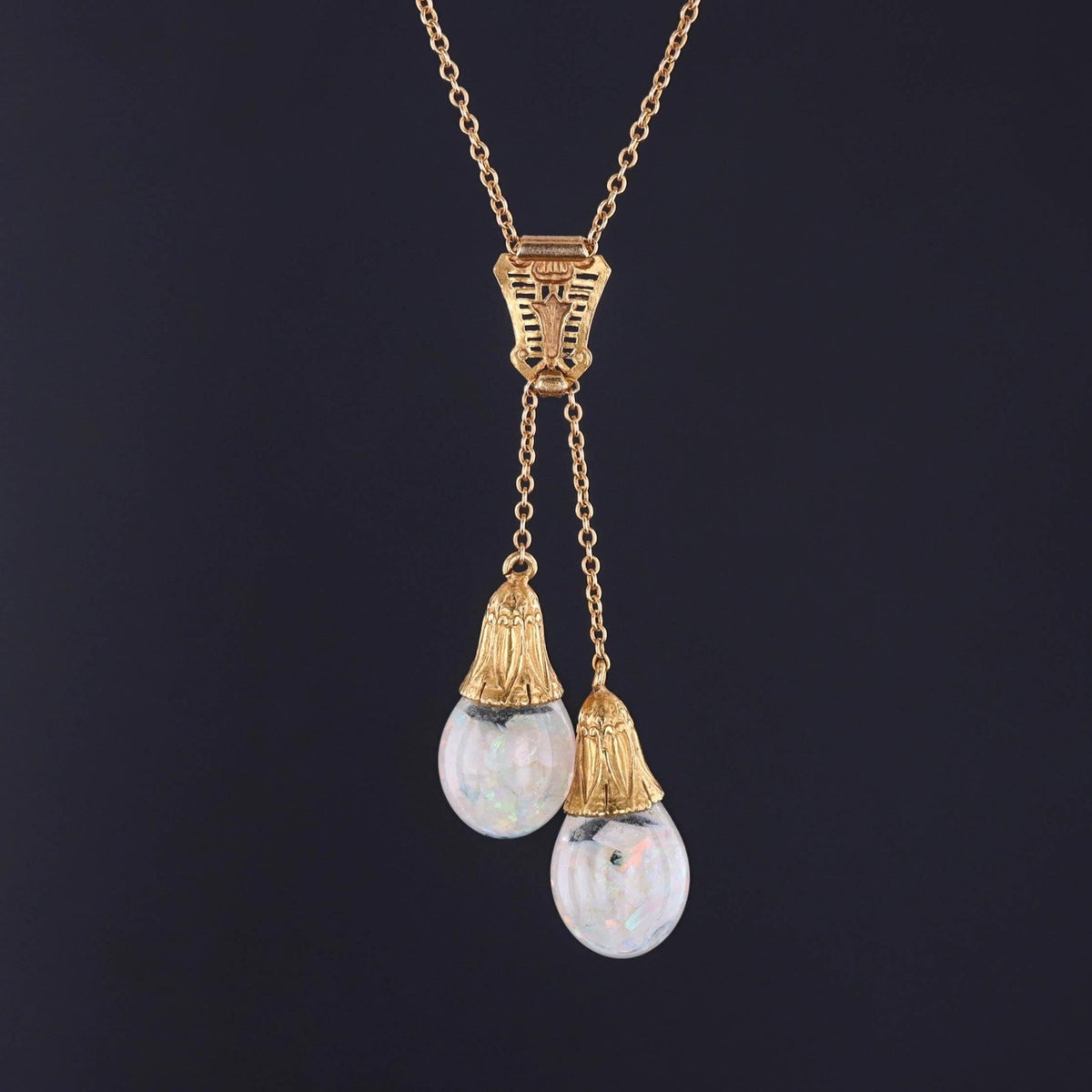 Art Deco Floating Opal Necklace of 14k Gold - Trademark Antiques