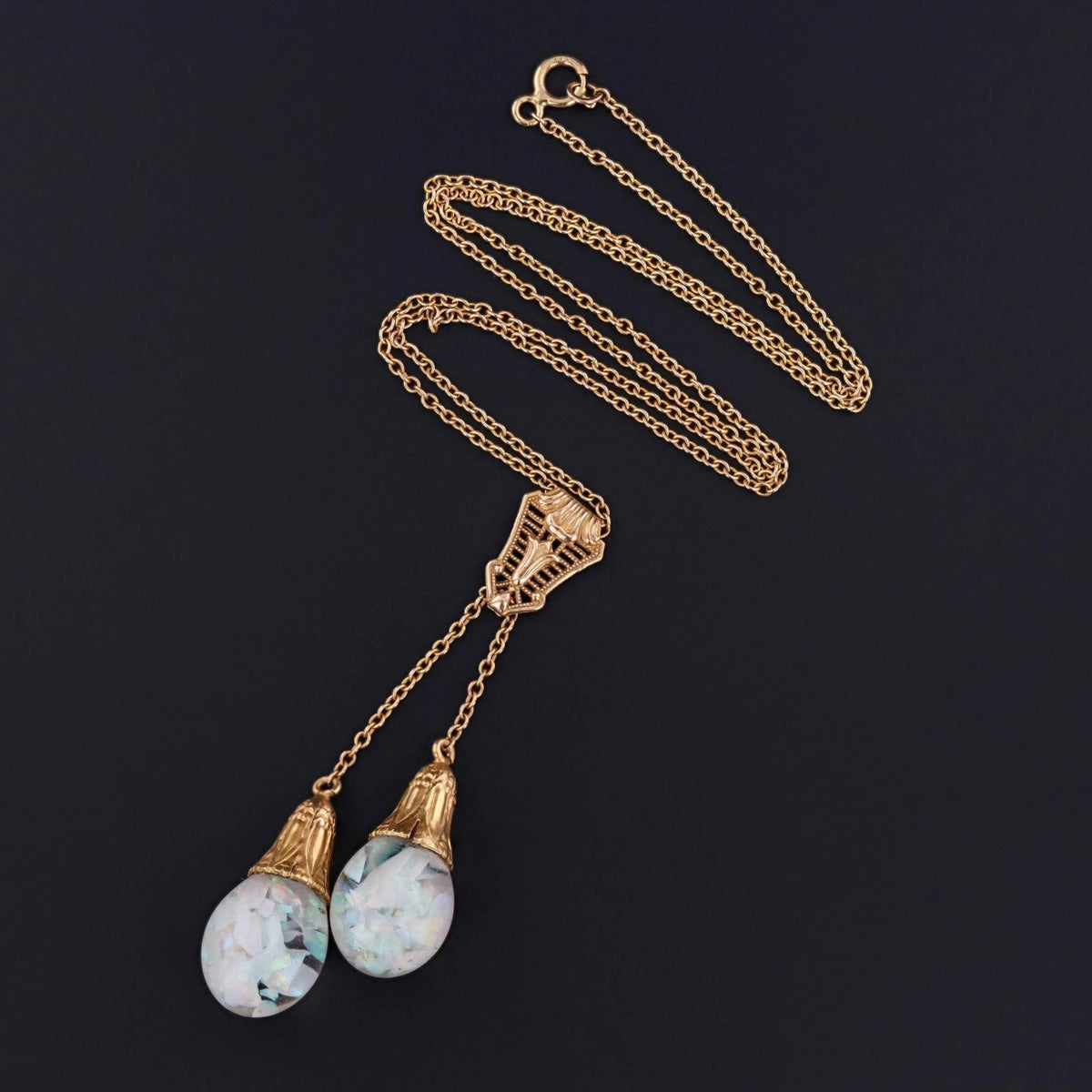 Art Deco Floating Opal Necklace of 14k Gold - Trademark Antiques