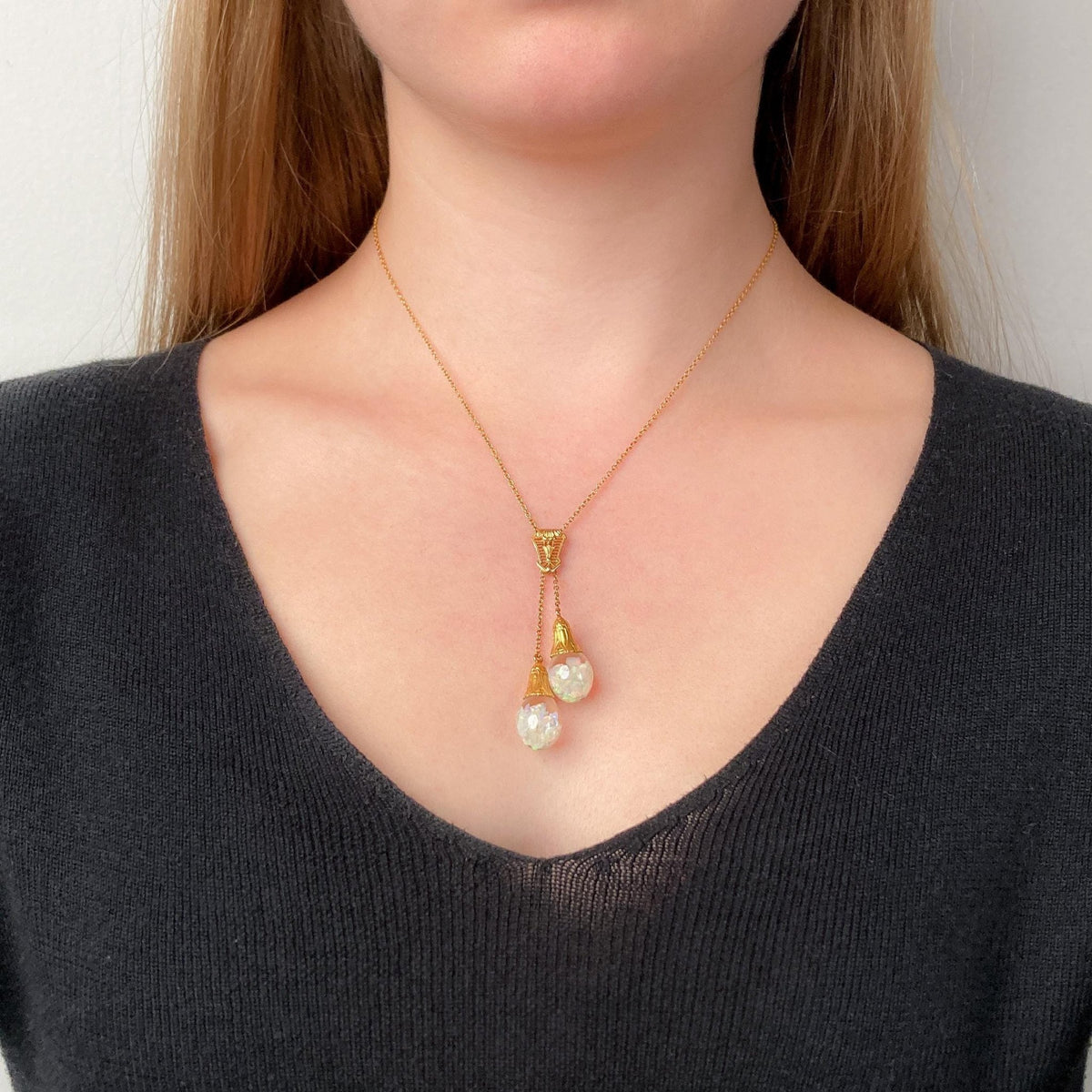 Art Deco Floating Opal Necklace of 14k Gold - Trademark Antiques