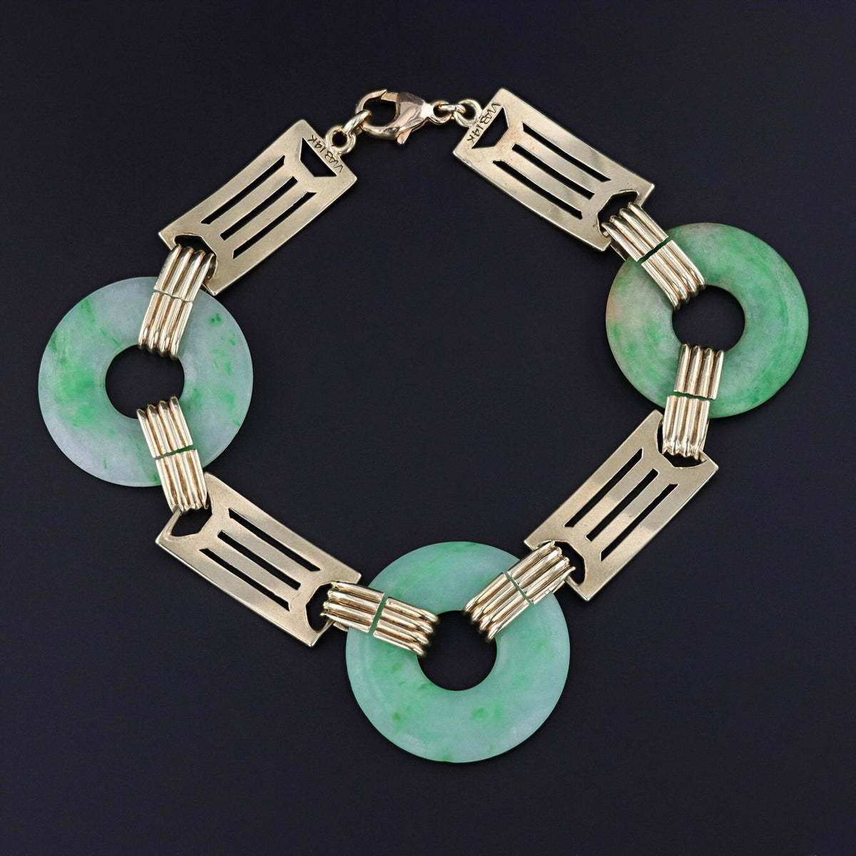 Art Deco Jade and Enamel Bracelet of 14k Gold - Trademark Antiques