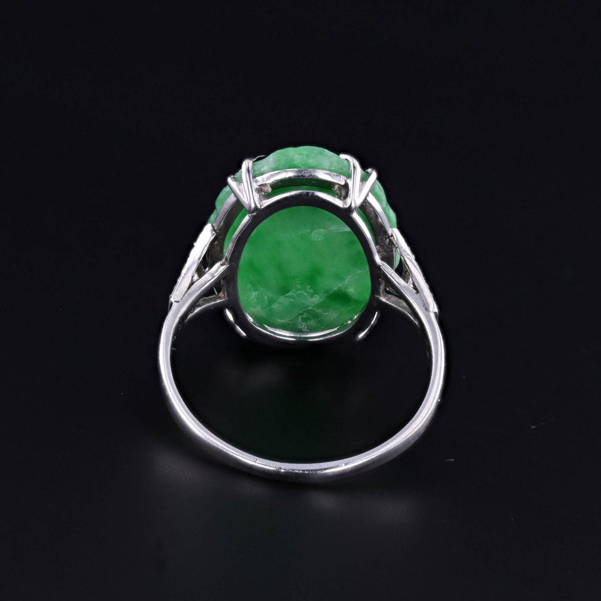 Art Deco Jade &amp; Diamond Ring of 9ct White Gold - Trademark Antiques