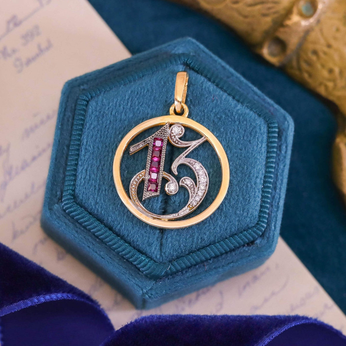 Art Deco Lucky 13 Pendant of 18k Gold - Trademark Antiques