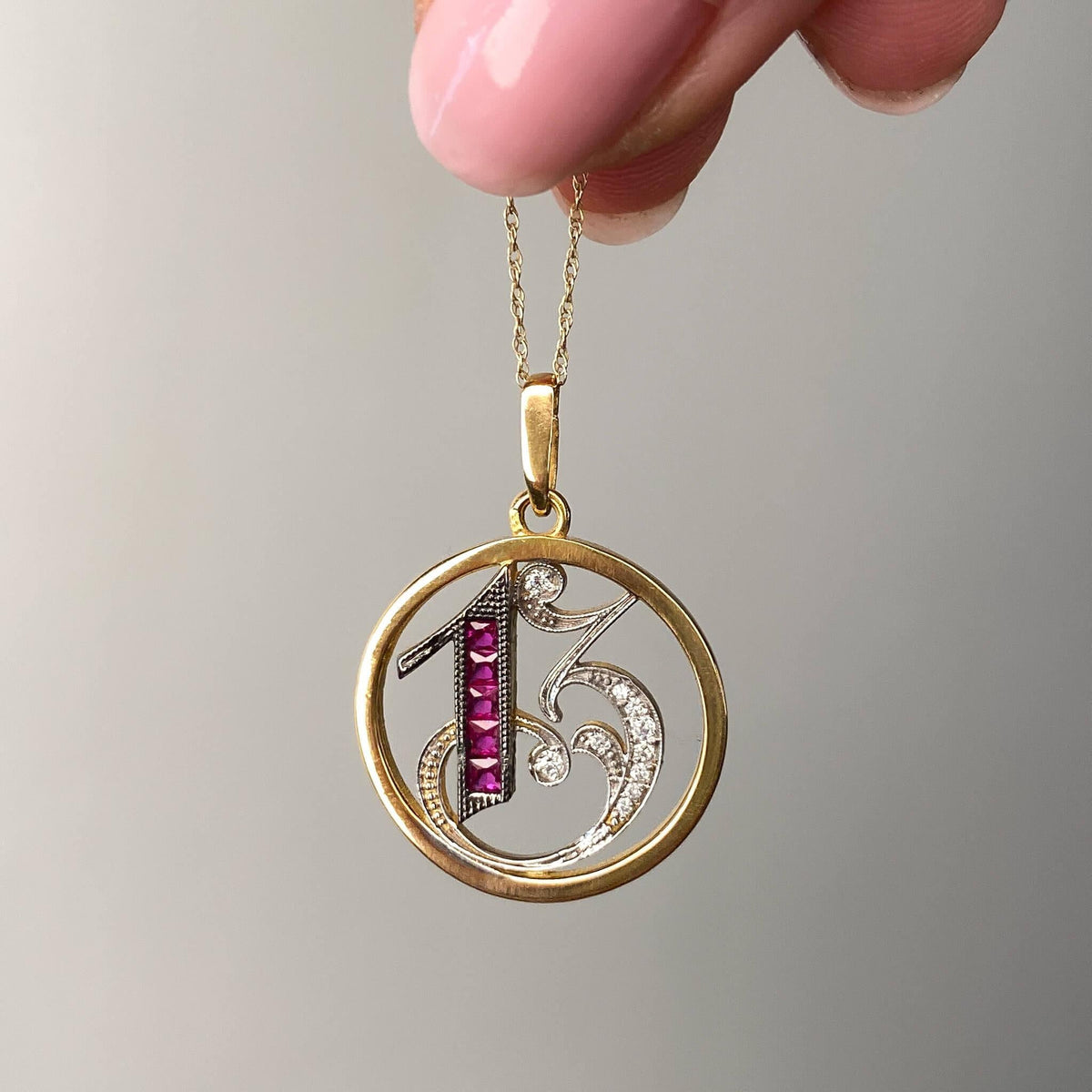 Art Deco Lucky 13 Pendant of 18k Gold - Trademark Antiques