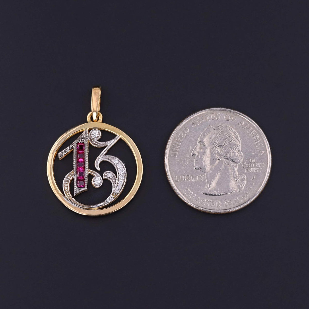 Art Deco Lucky 13 Pendant of 18k Gold - Trademark Antiques