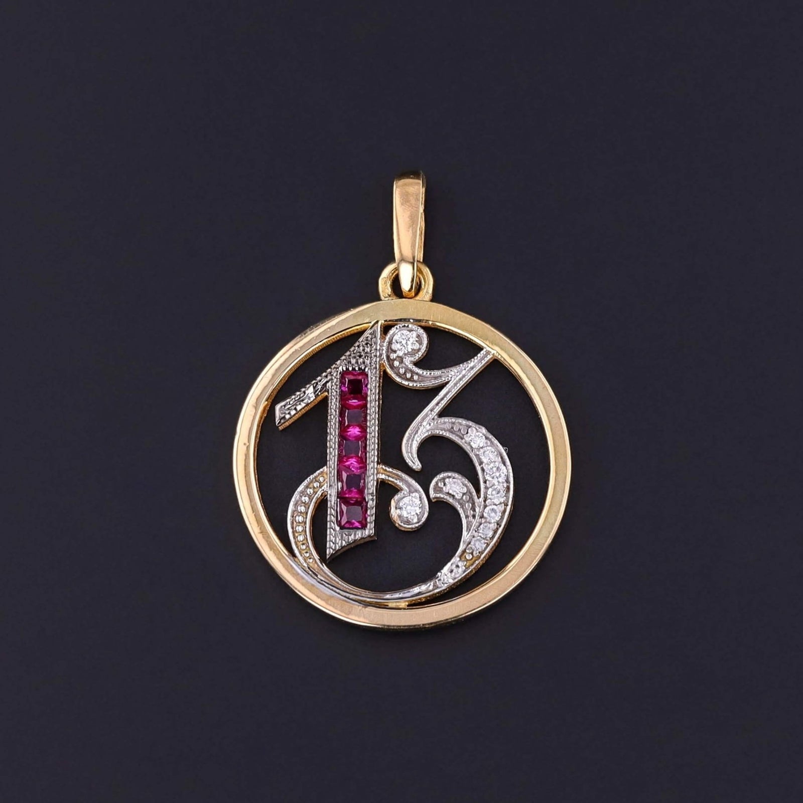 Art Deco Lucky 13 Pendant of 18k Gold - Trademark Antiques