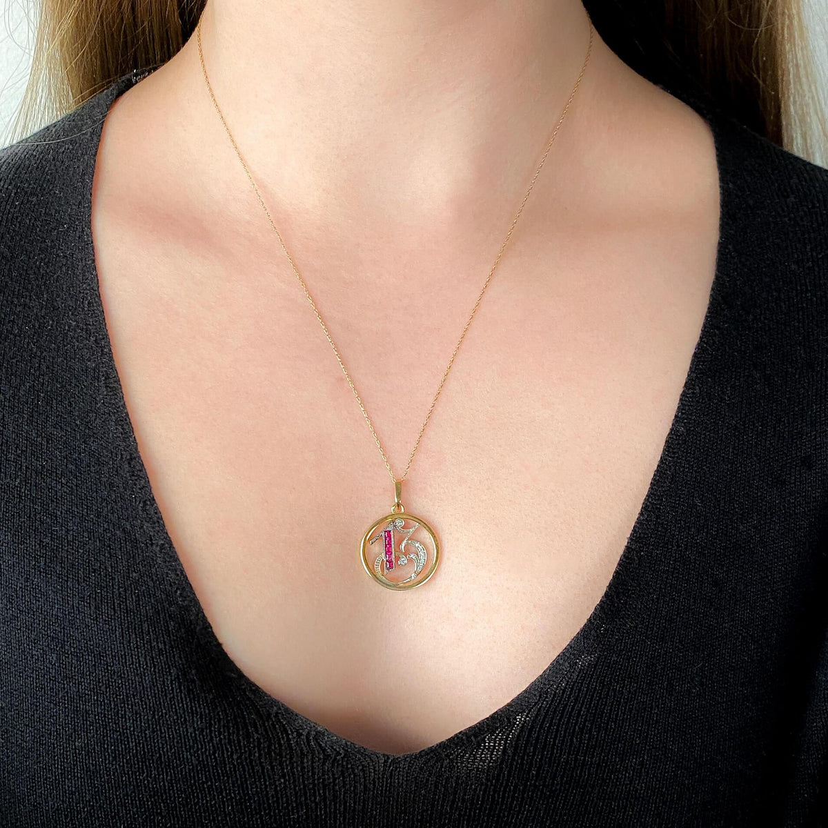 Art Deco Lucky 13 Pendant of 18k Gold - Trademark Antiques