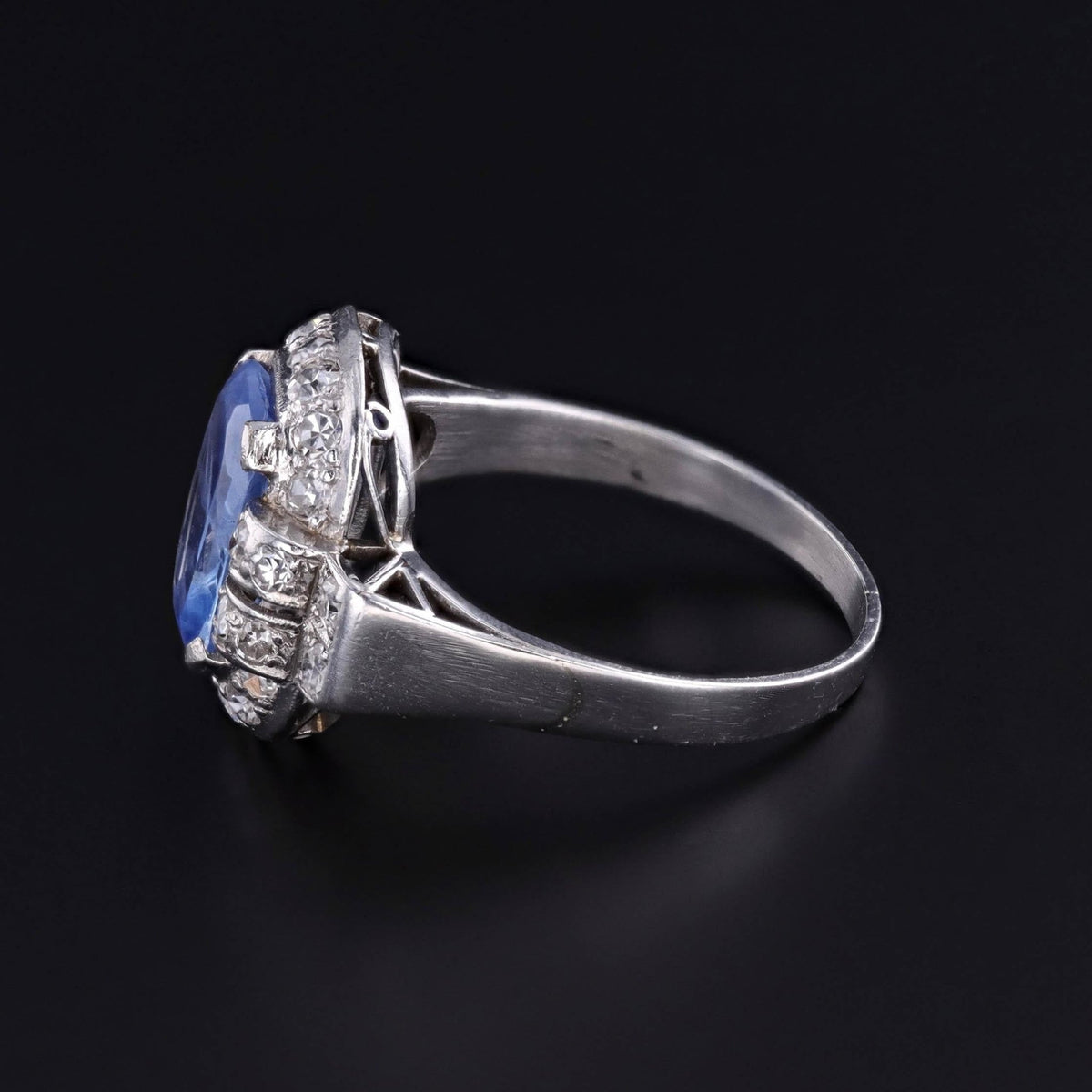 Art Deco Natural Blue Sapphire and Diamond Ring with EGL Certification - Trademark Antiques