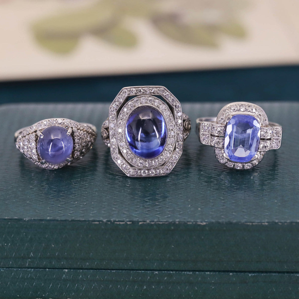 Art Deco Natural Blue Sapphire and Diamond Ring with EGL Certification - Trademark Antiques