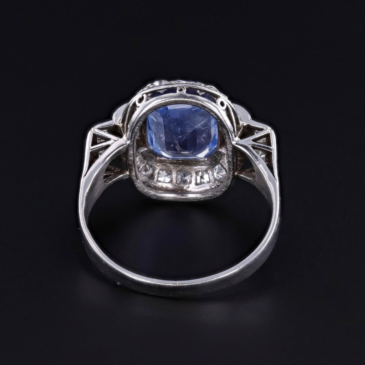 Art Deco Natural Blue Sapphire and Diamond Ring with EGL Certification - Trademark Antiques