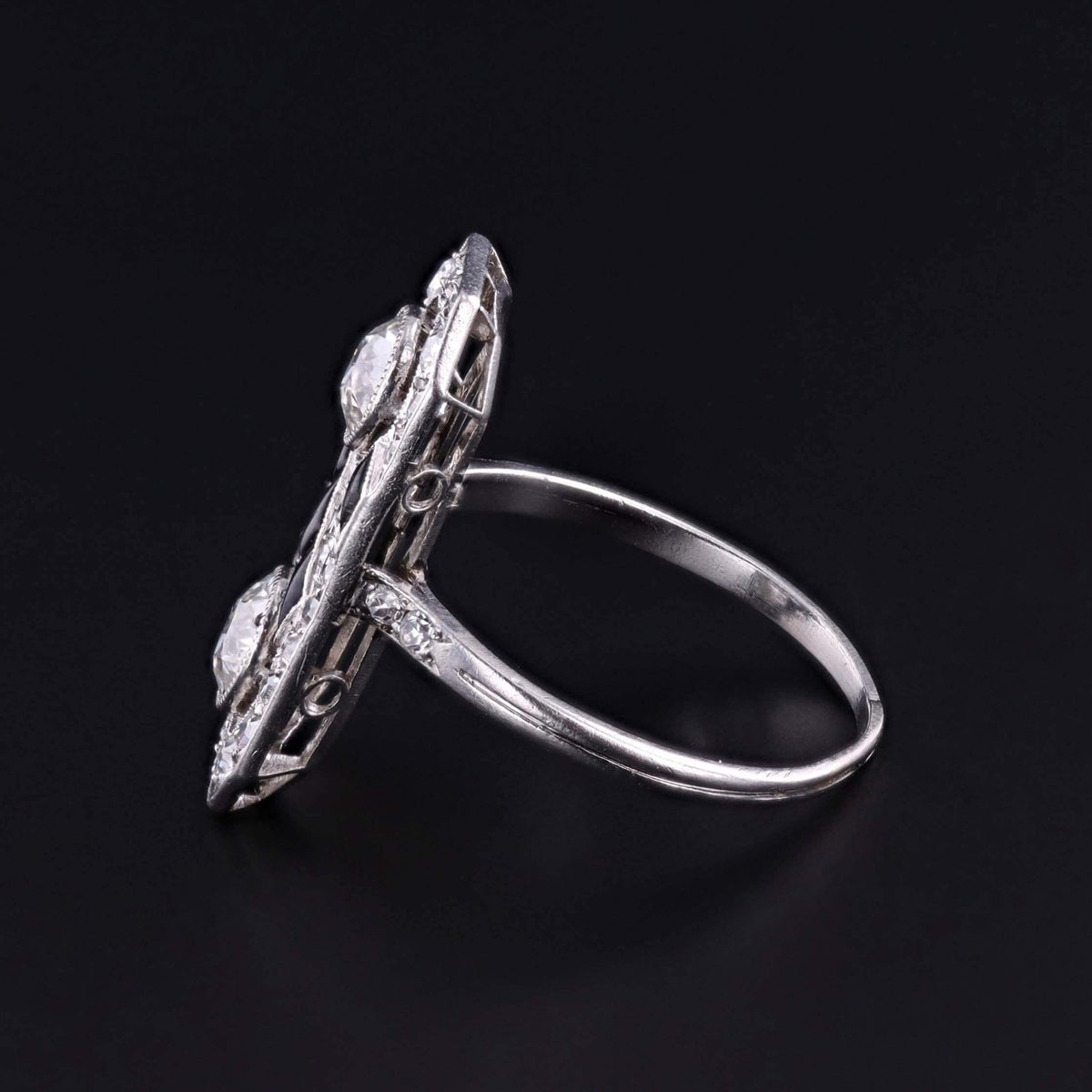 Art Deco Onyx and Diamond Ring of Platinum - Trademark Antiques