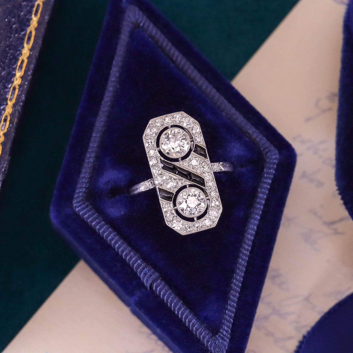 Art Deco Onyx and Diamond Ring of Platinum - Trademark Antiques