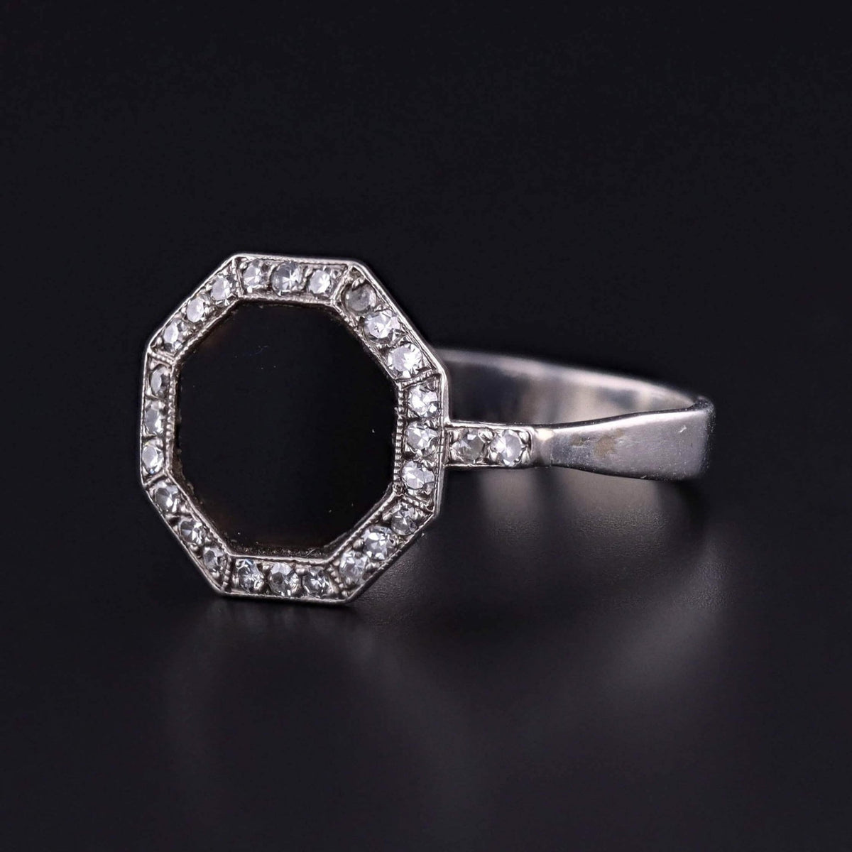 Art Deco Onyx and Diamond Ring of Platinum - Trademark Antiques
