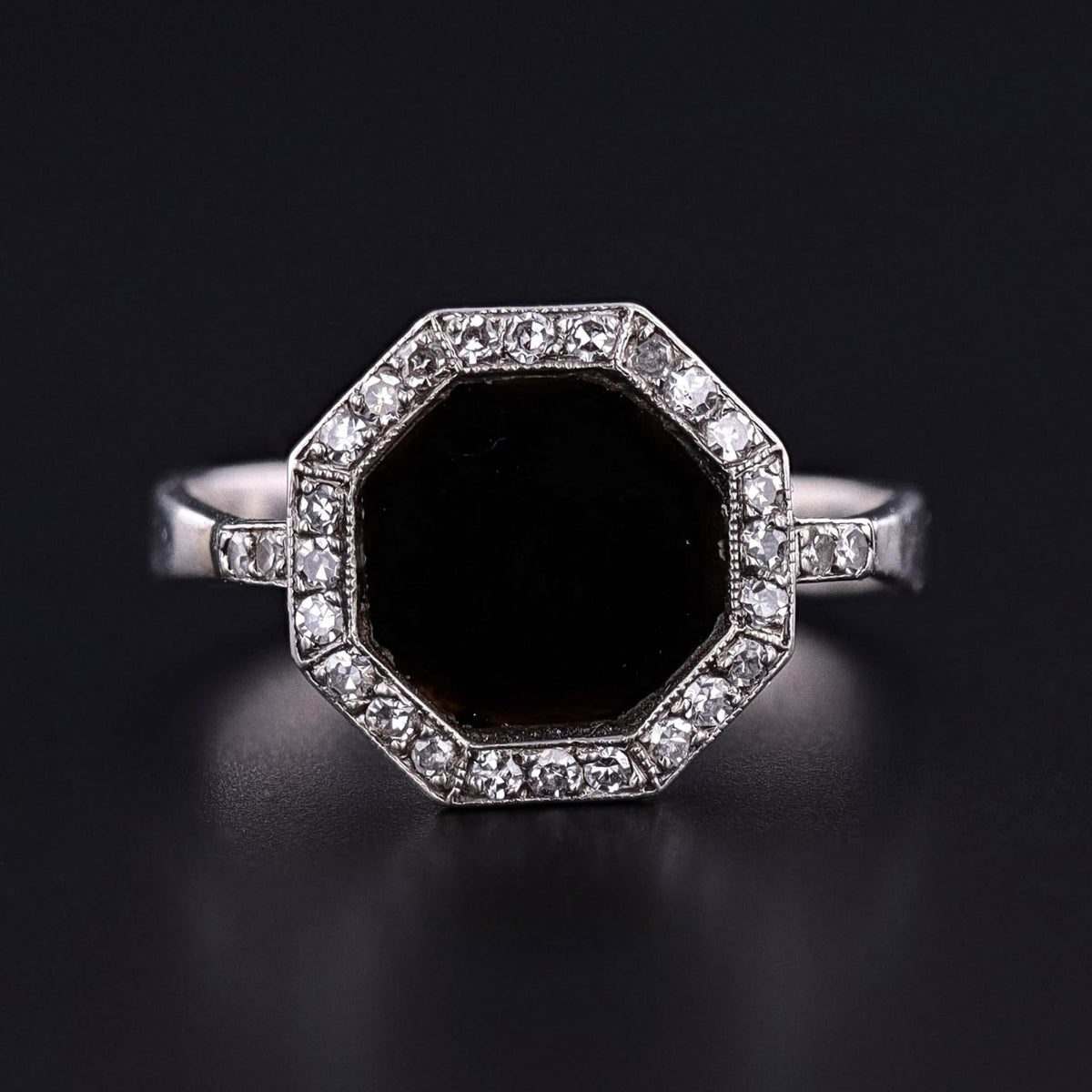 Art Deco Onyx and Diamond Ring of Platinum - Trademark Antiques