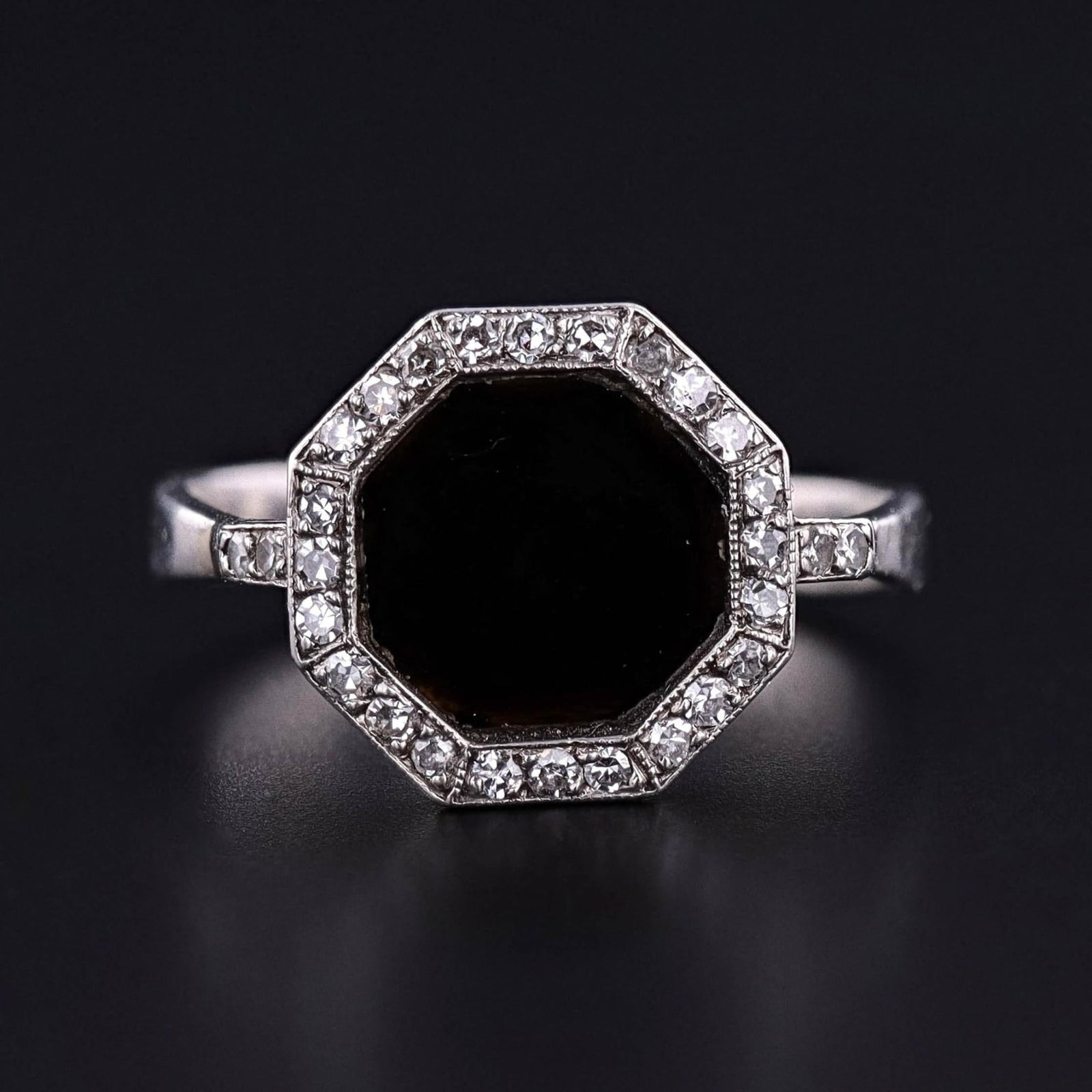 Art Deco Onyx and Diamond Ring of Platinum - Trademark Antiques