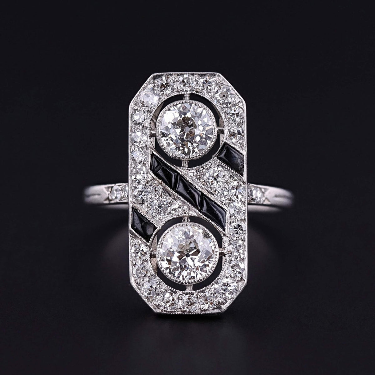 Art Deco Onyx and Diamond Ring of Platinum - Trademark Antiques
