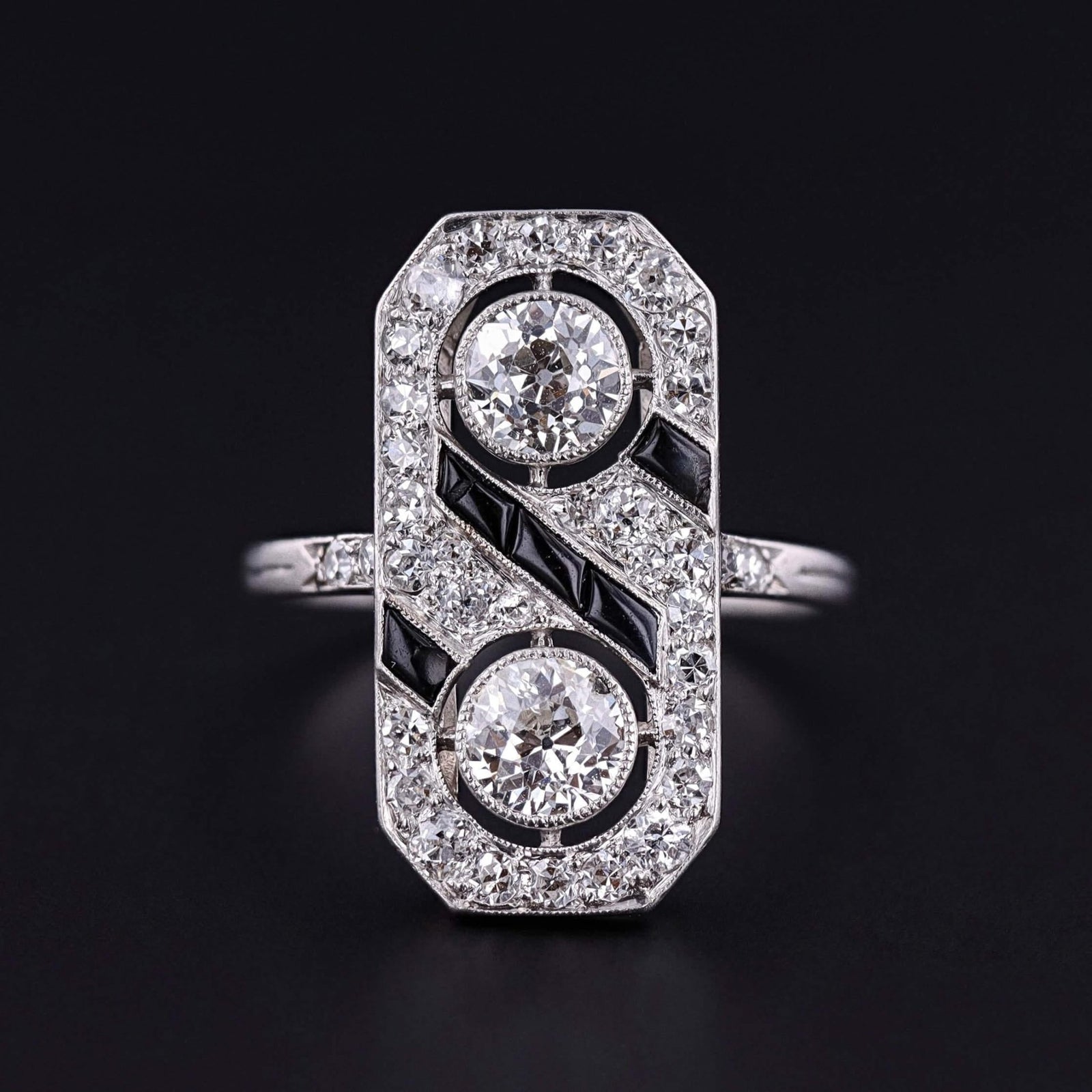 Art Deco Onyx and Diamond Ring of Platinum - Trademark Antiques