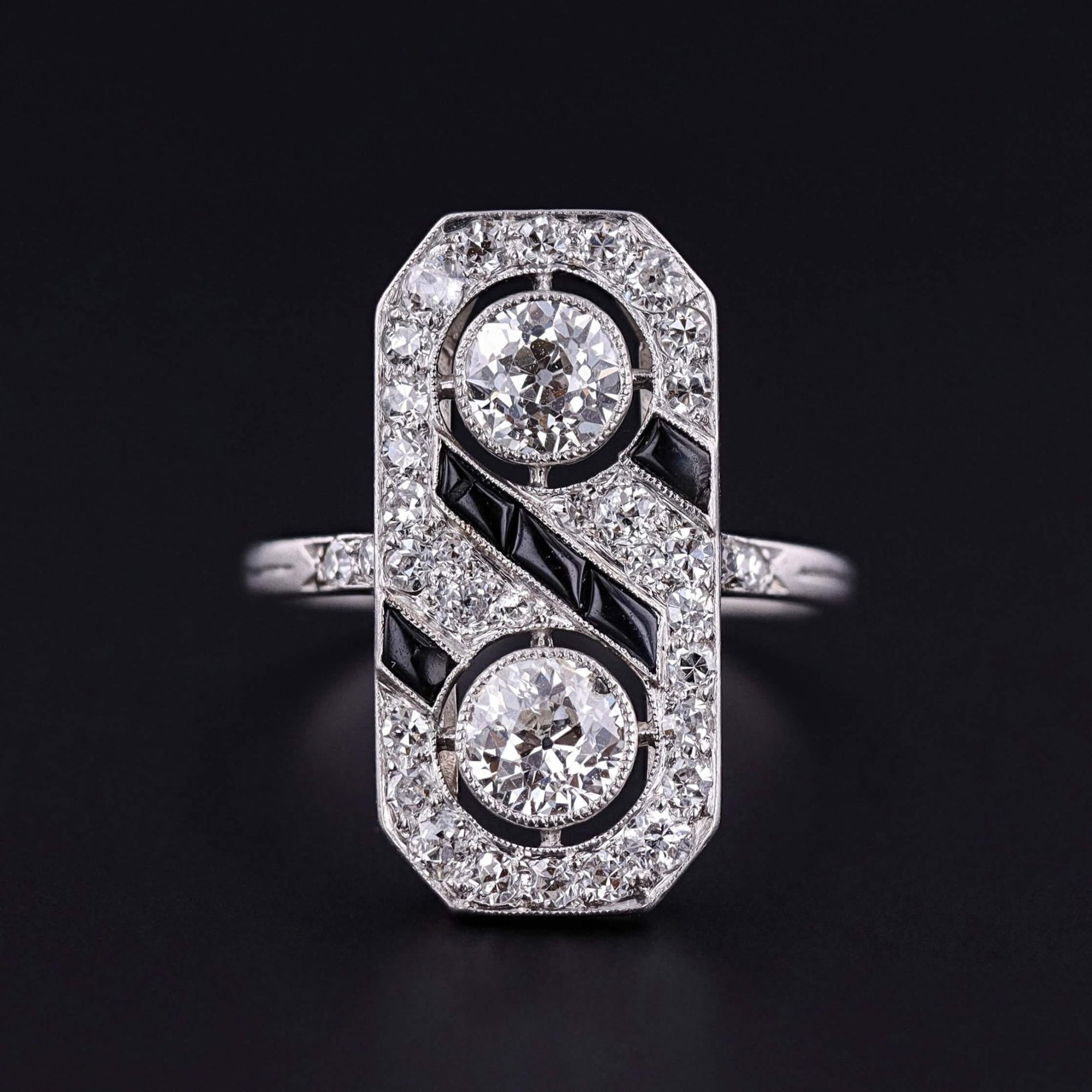 Art Deco Onyx and Diamond Ring of Platinum - Trademark Antiques