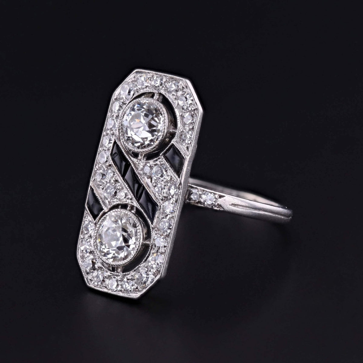 Art Deco Onyx and Diamond Ring of Platinum - Trademark Antiques