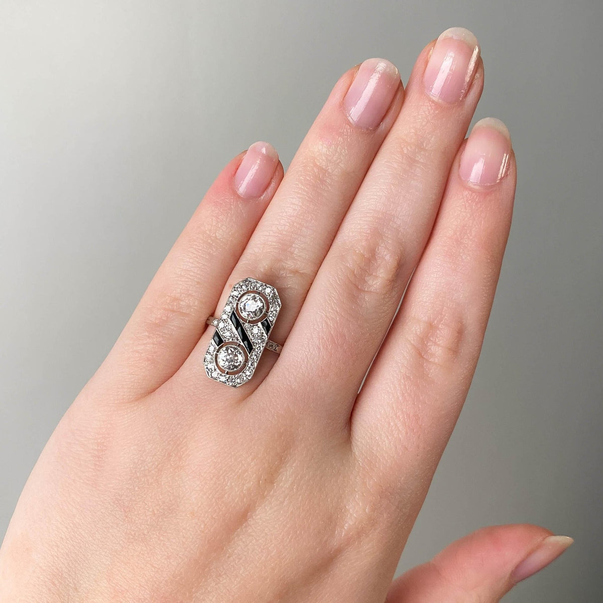 Art Deco Onyx and Diamond Ring of Platinum - Trademark Antiques