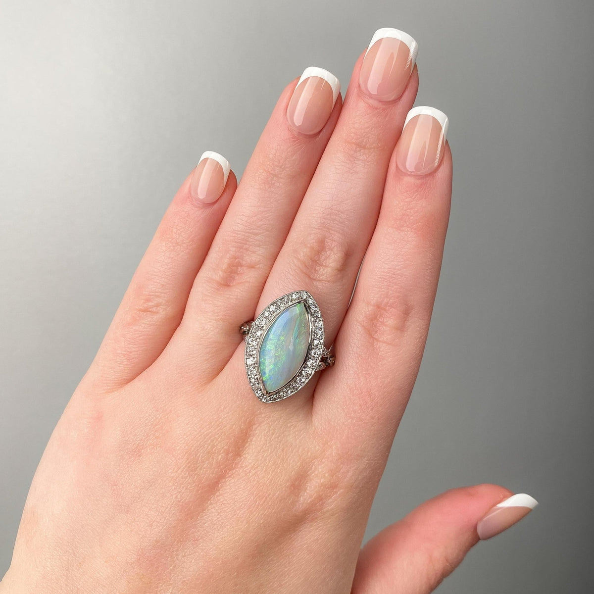 Art Deco Opal and Diamond Ring of Platinum - Trademark Antiques