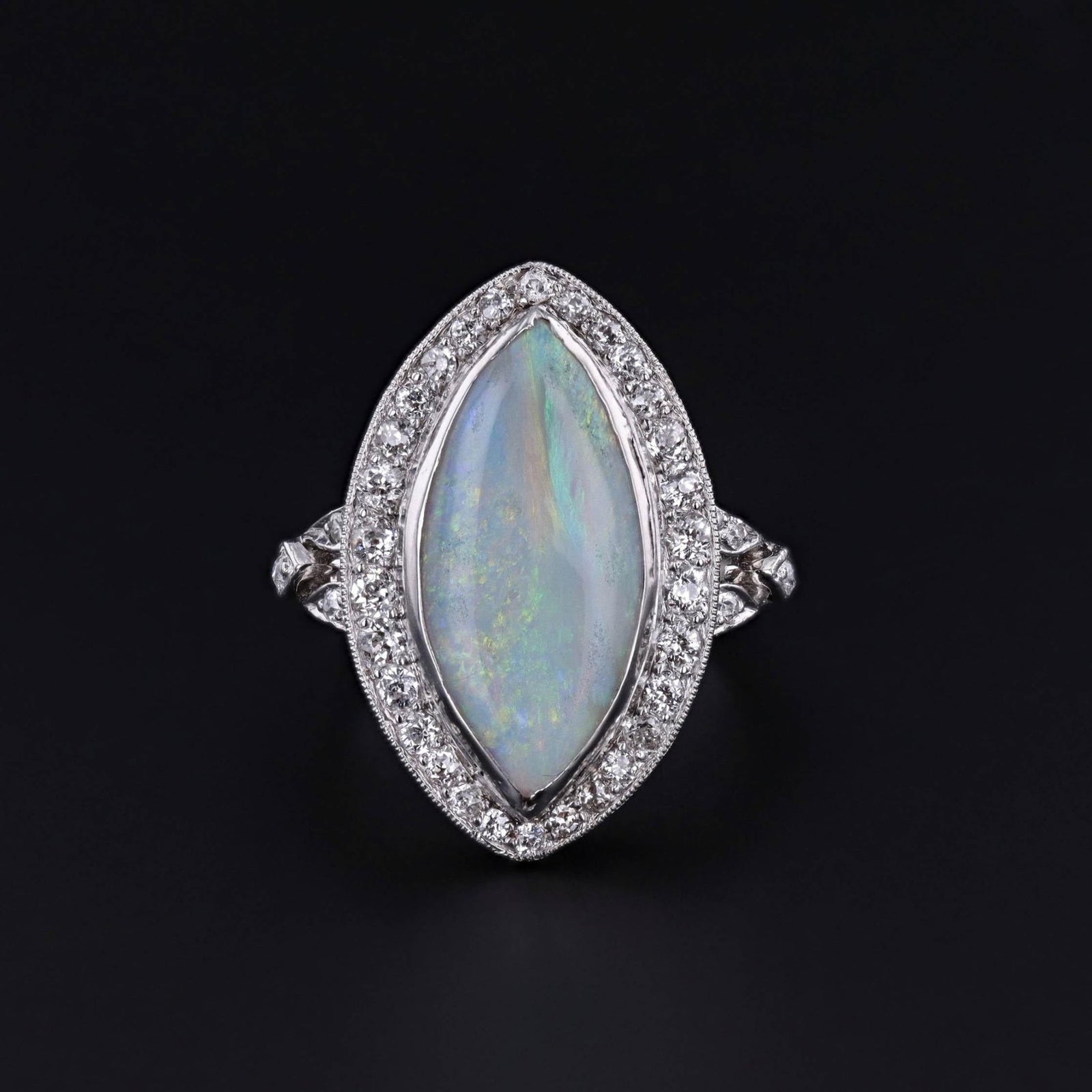 Art Deco Opal and Diamond Ring of Platinum - Trademark Antiques