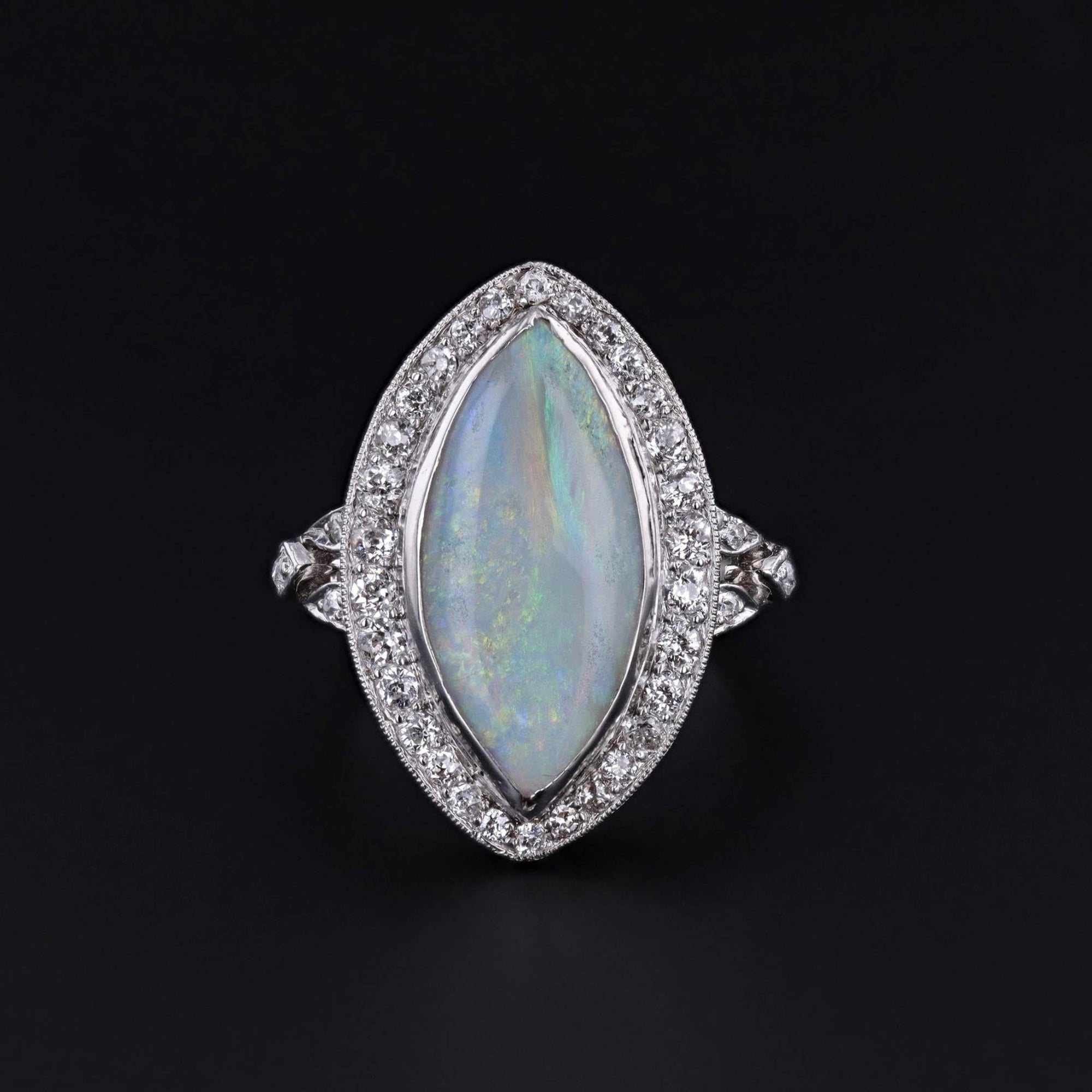 Art Deco Opal and Diamond Ring of Platinum - Trademark Antiques