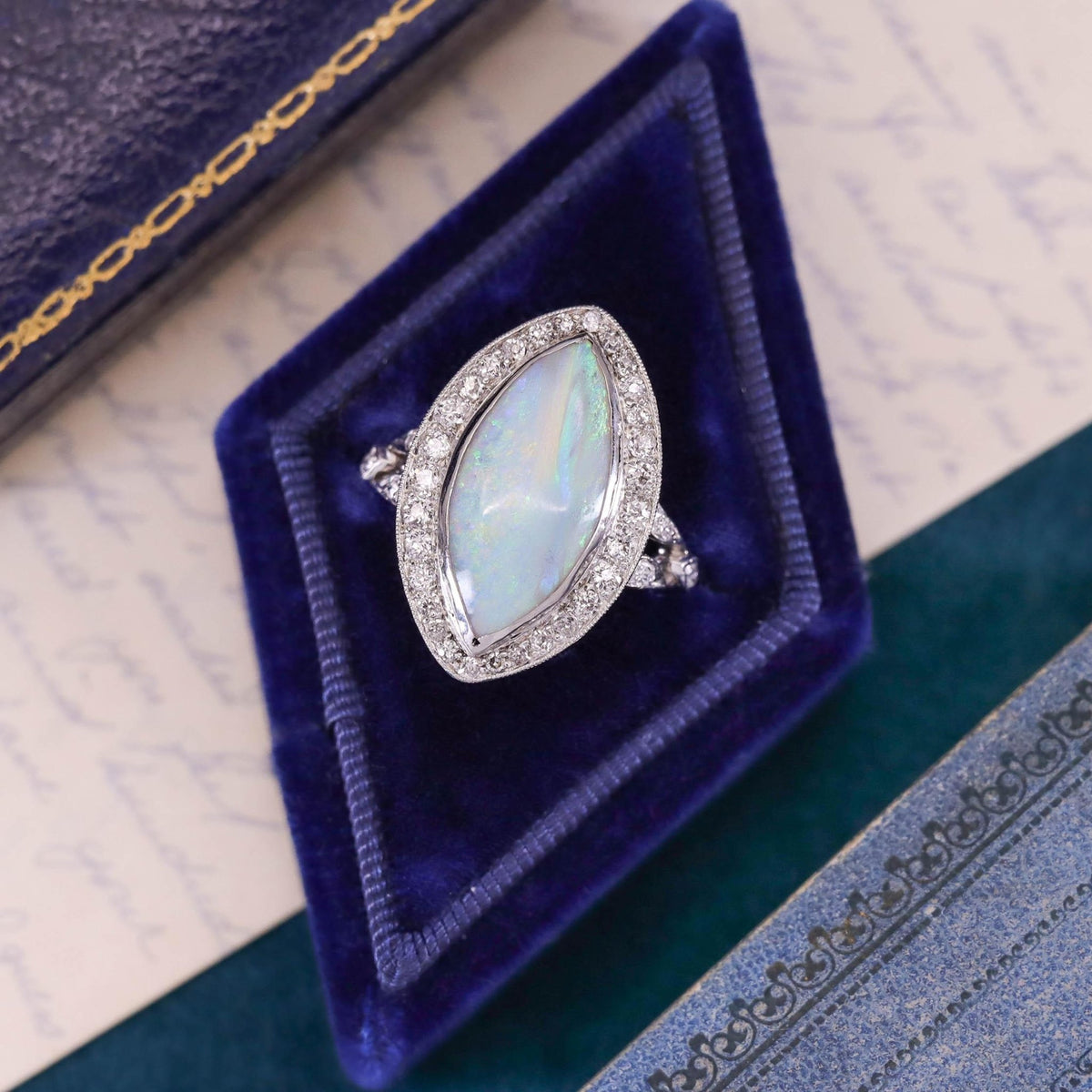 Art Deco Opal and Diamond Ring of Platinum - Trademark Antiques