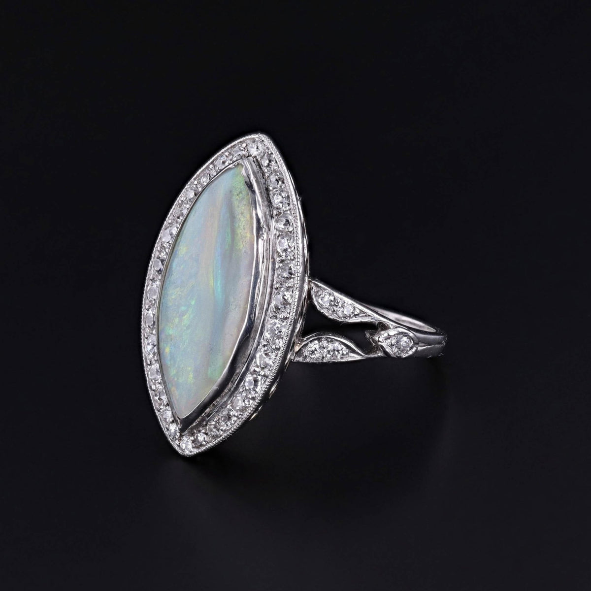 Art Deco Opal and Diamond Ring of Platinum - Trademark Antiques