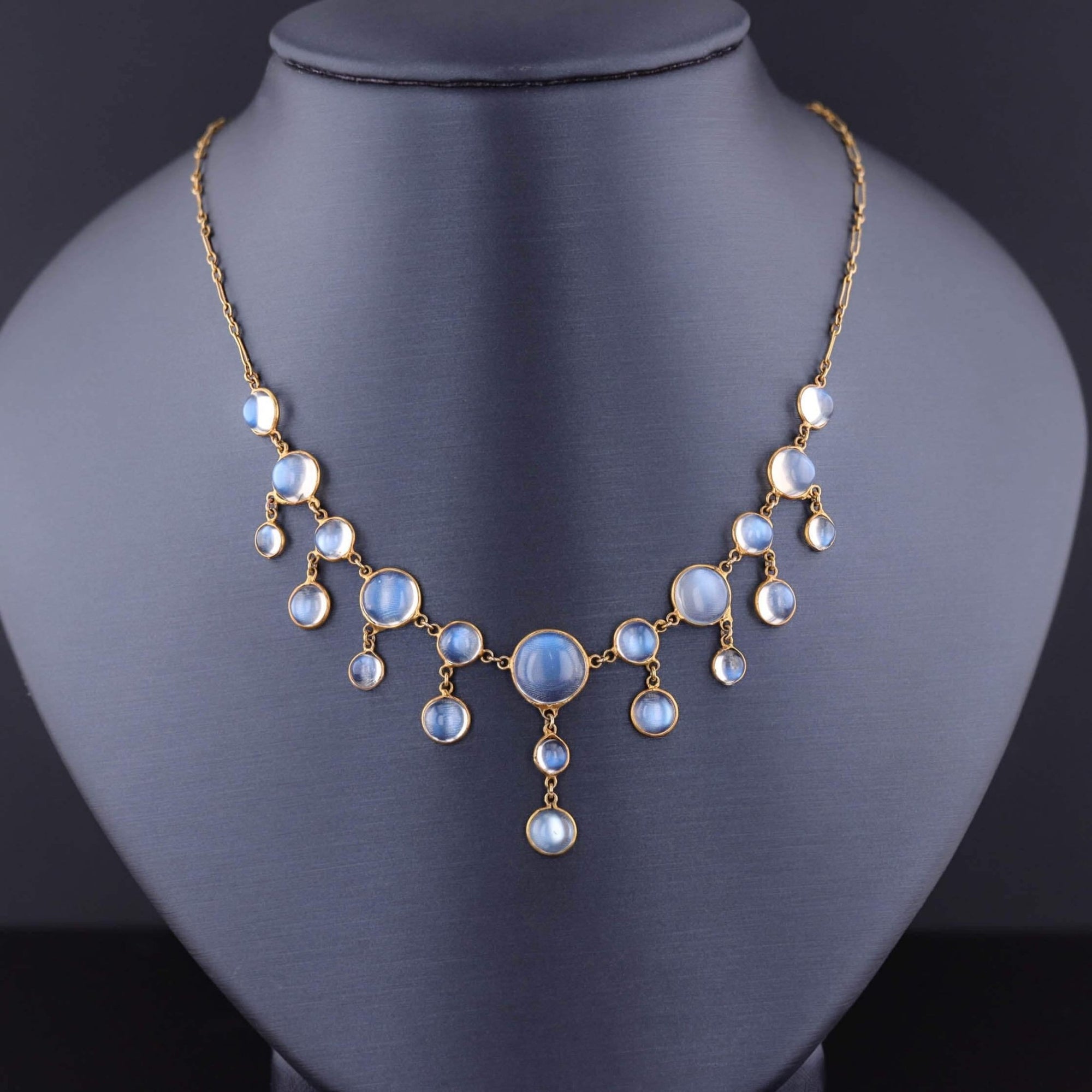 Art Deco Orthoclase Moonstone Necklace of 10k Gold - Trademark Antiques