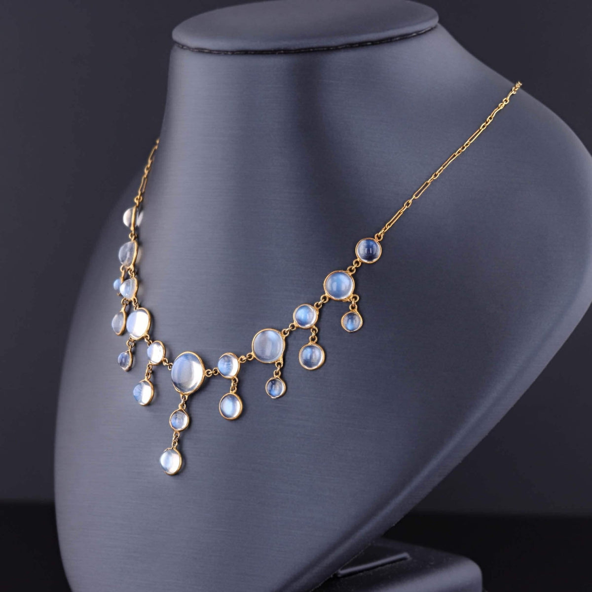 Art Deco Orthoclase Moonstone Necklace of 10k Gold - Trademark Antiques