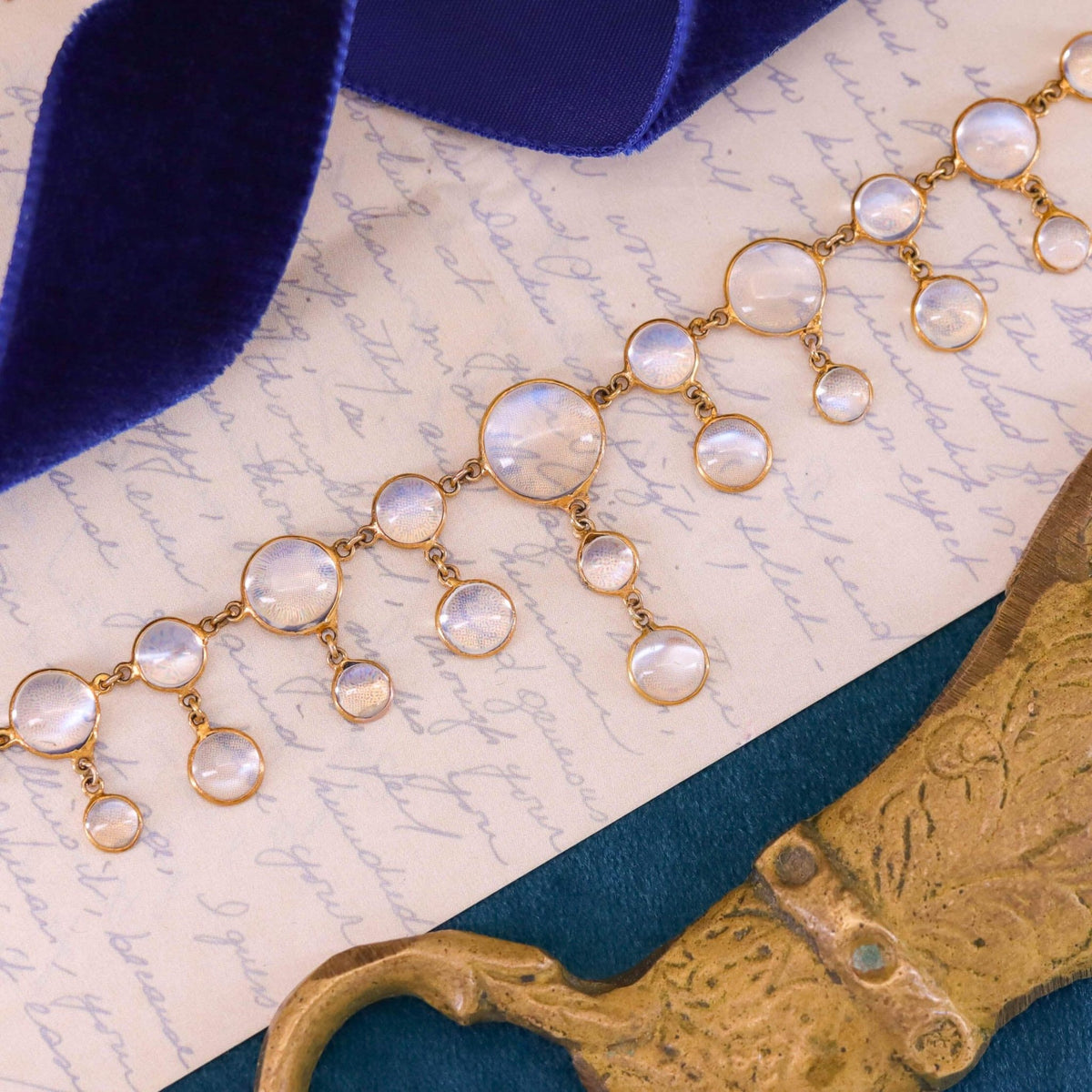 Art Deco Orthoclase Moonstone Necklace of 10k Gold - Trademark Antiques