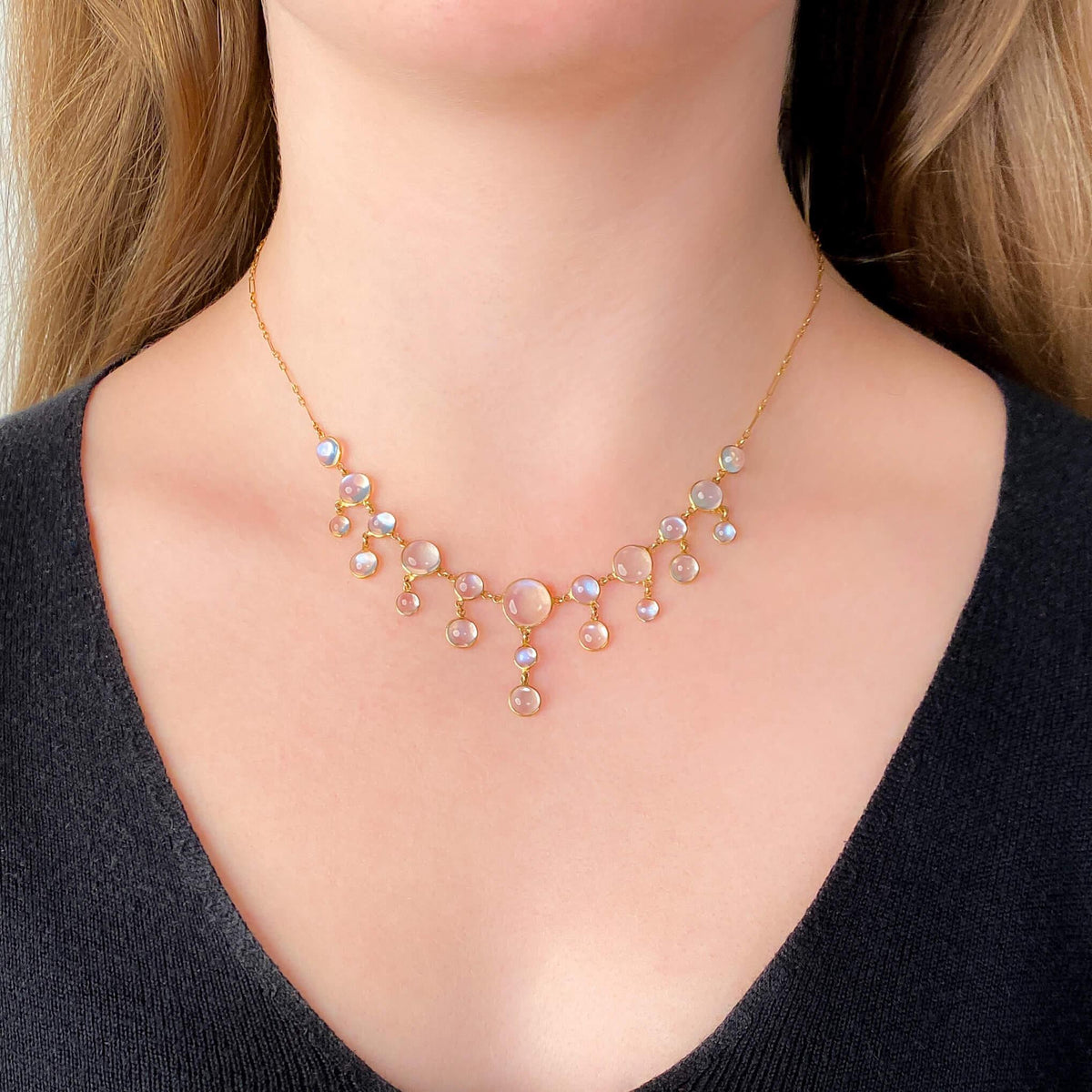 Art Deco Orthoclase Moonstone Necklace of 10k Gold - Trademark Antiques