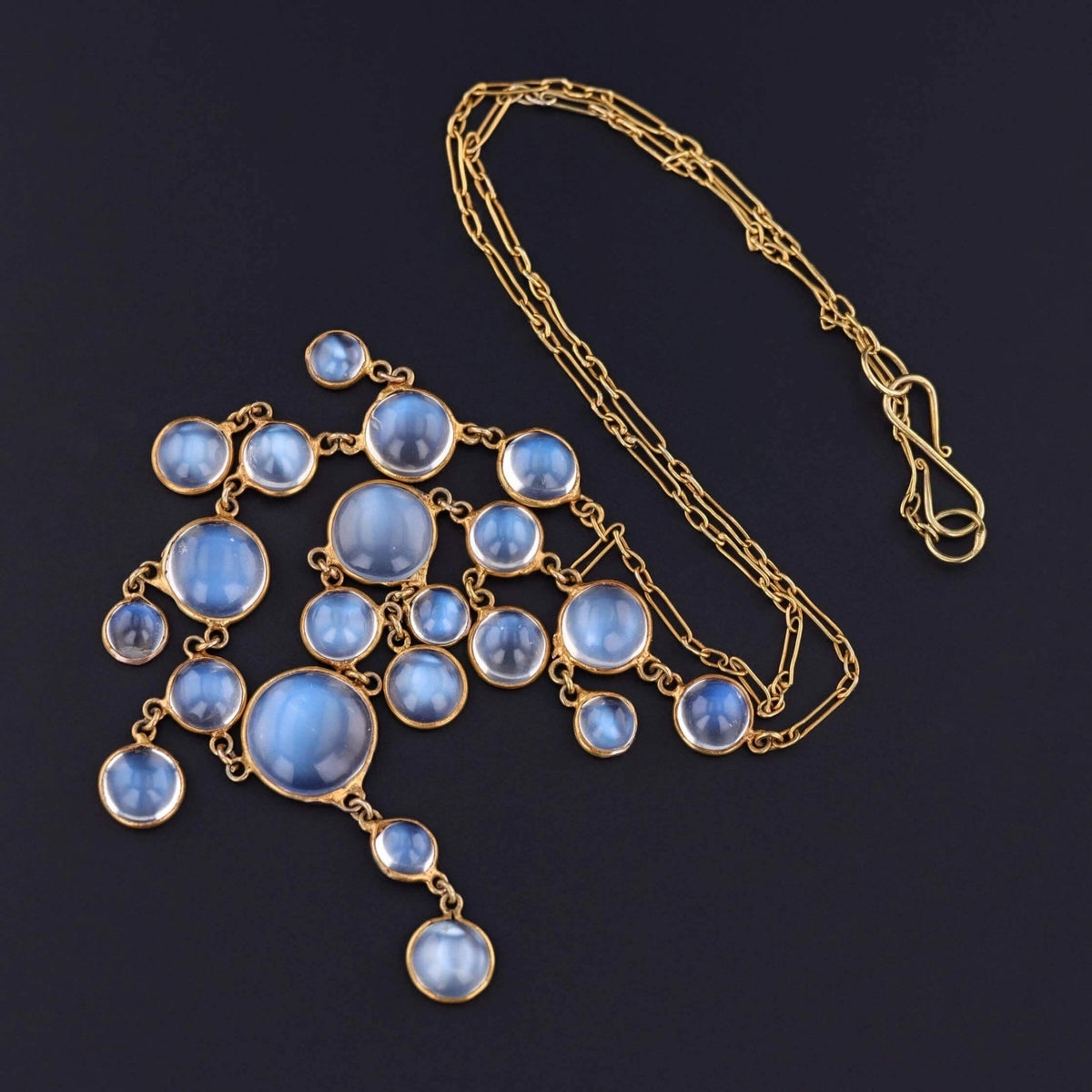 Art Deco Orthoclase Moonstone Necklace of 10k Gold - Trademark Antiques