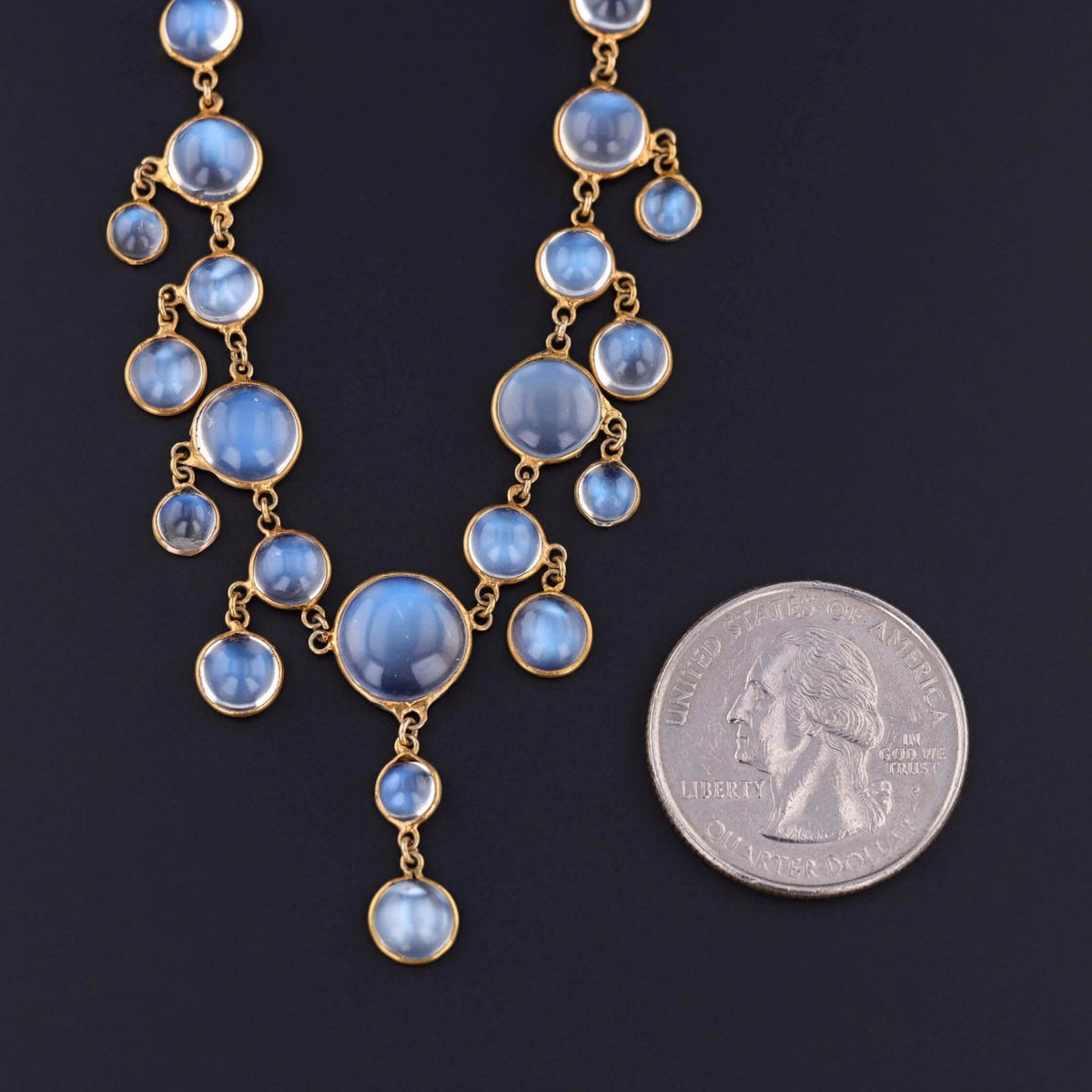 Art Deco Orthoclase Moonstone Necklace of 10k Gold - Trademark Antiques