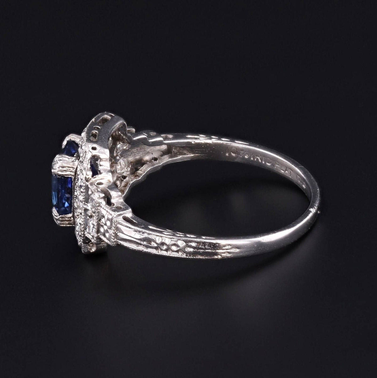 Art Deco Sapphire and Diamond Engagement Ring Platinum - Trademark Antiques