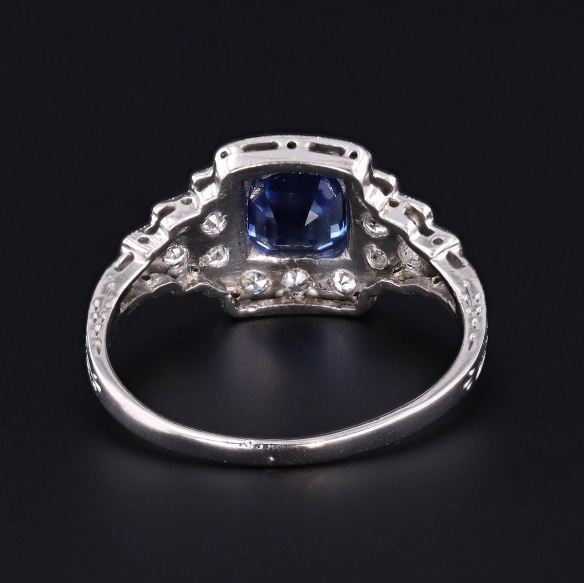 Art Deco Sapphire and Diamond Engagement Ring Platinum - Trademark Antiques