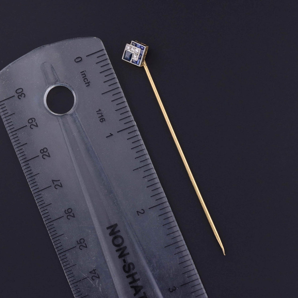 Art Deco Sapphire and Diamond Stickpin of Platinum and 18k Gold - Trademark Antiques