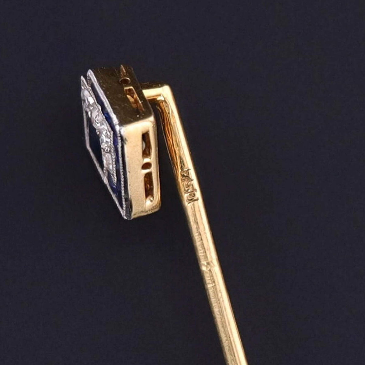 Art Deco Sapphire and Diamond Stickpin of Platinum and 18k Gold - Trademark Antiques