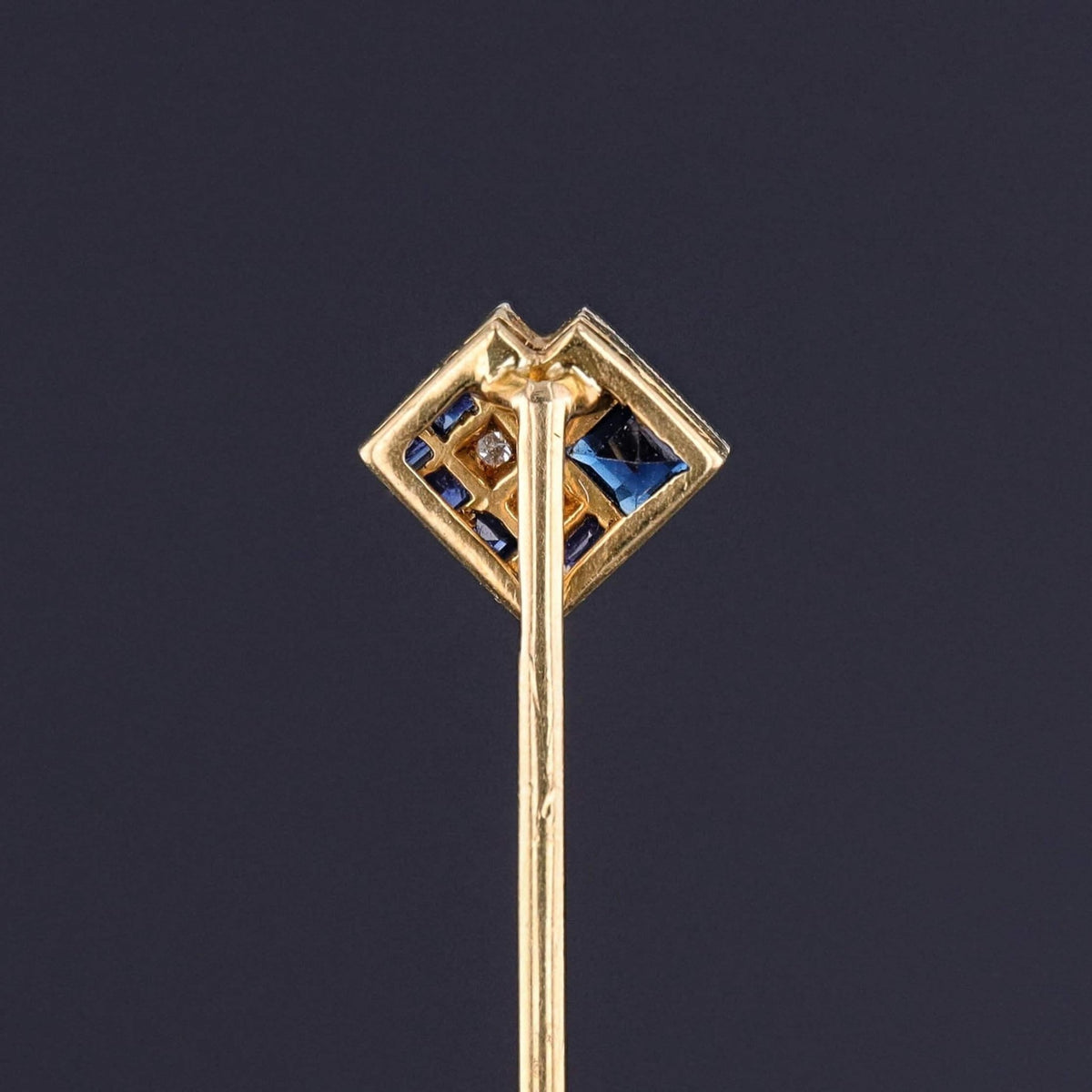 Art Deco Sapphire and Diamond Stickpin of Platinum and 18k Gold - Trademark Antiques