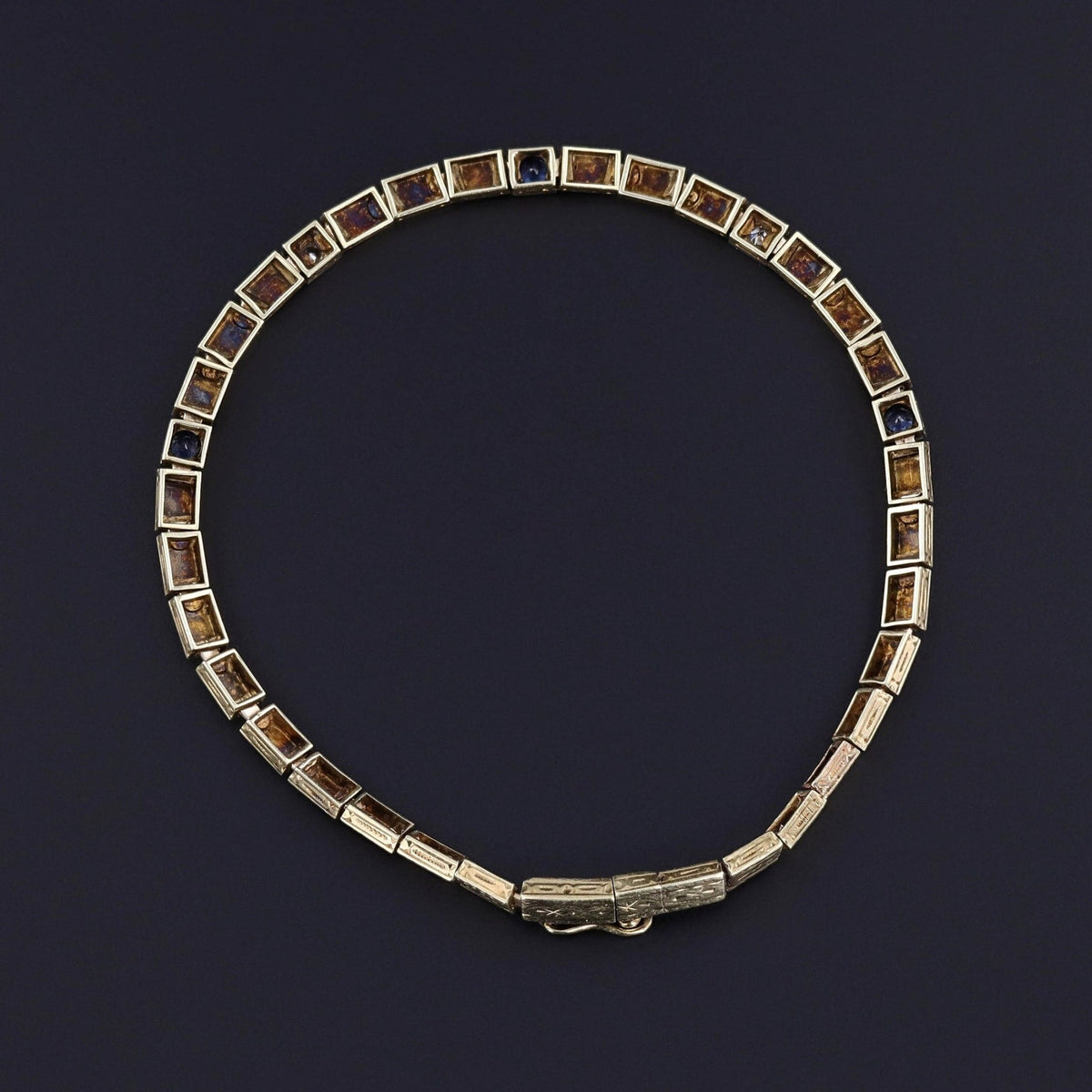 Art Deco Sapphire &amp; Diamond Line Bracelet of 14k Gold - Trademark Antiques