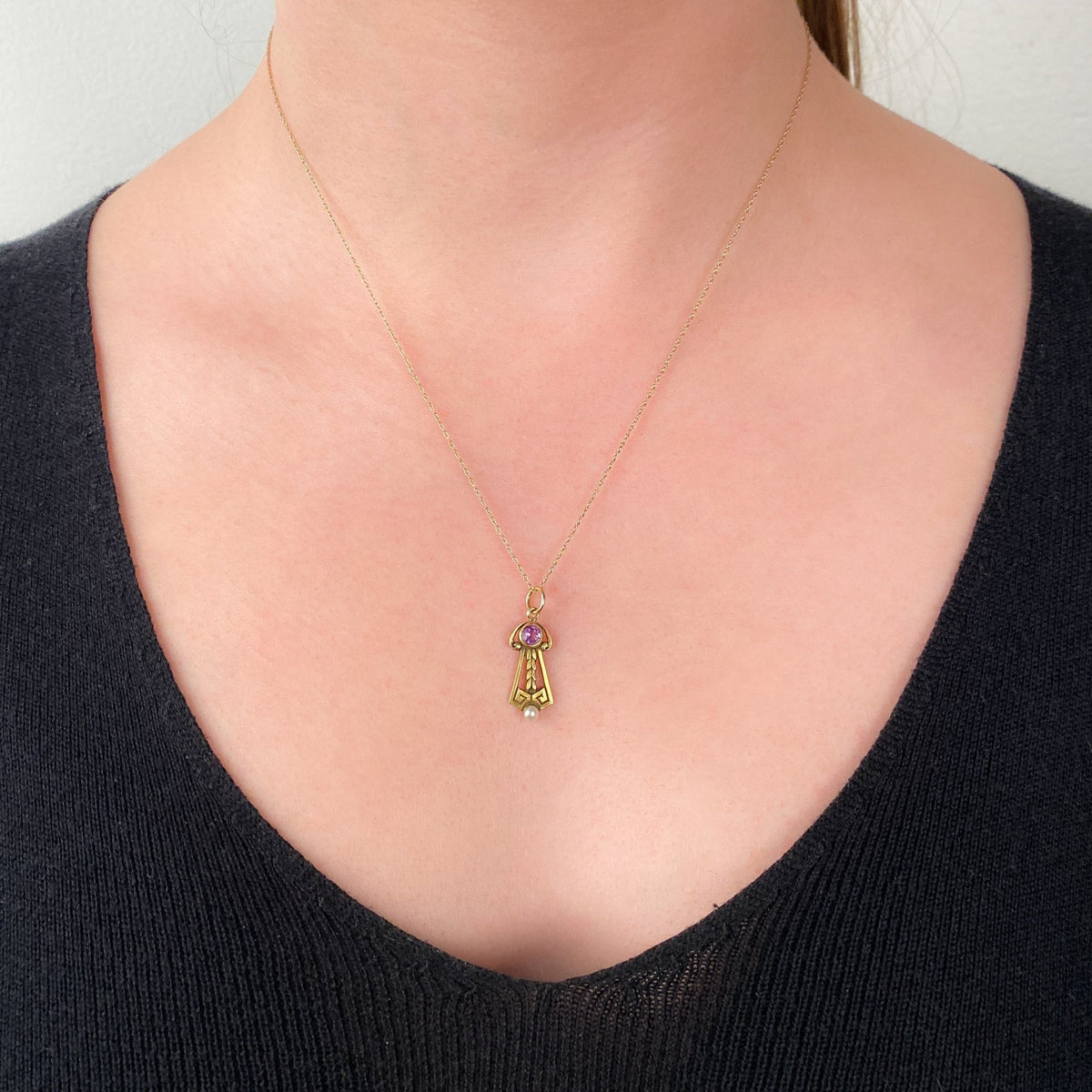 Art Nouveau Amethyst and Pearl Conversion Charm of 14k Gold - Trademark Antiques