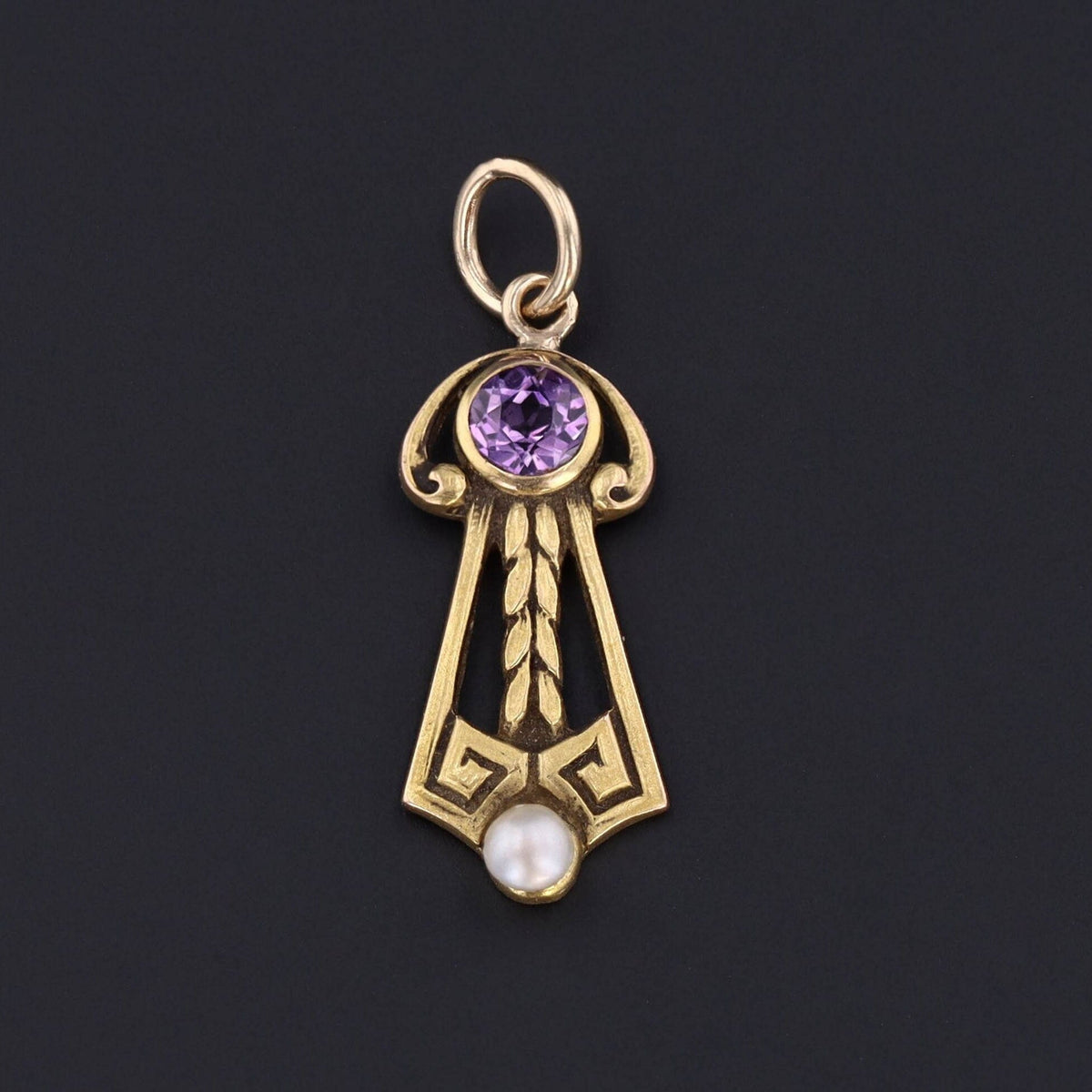 Art Nouveau Amethyst and Pearl Conversion Charm of 14k Gold - Trademark Antiques
